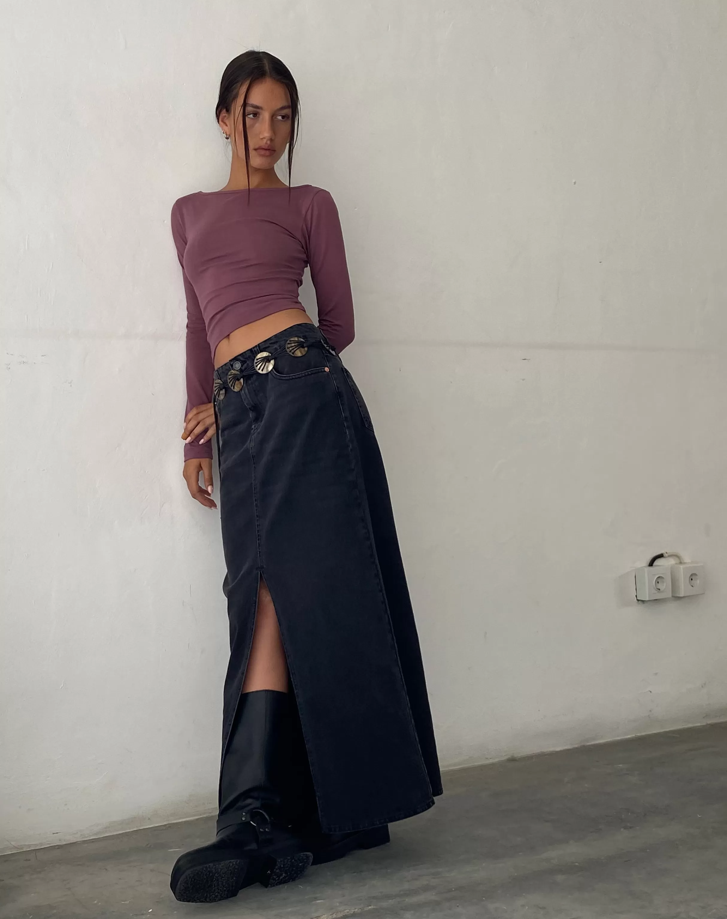 Cheap Low Rise Denim Maxi Skirt In SALE SKIRTS | MAXI SKIRTS
