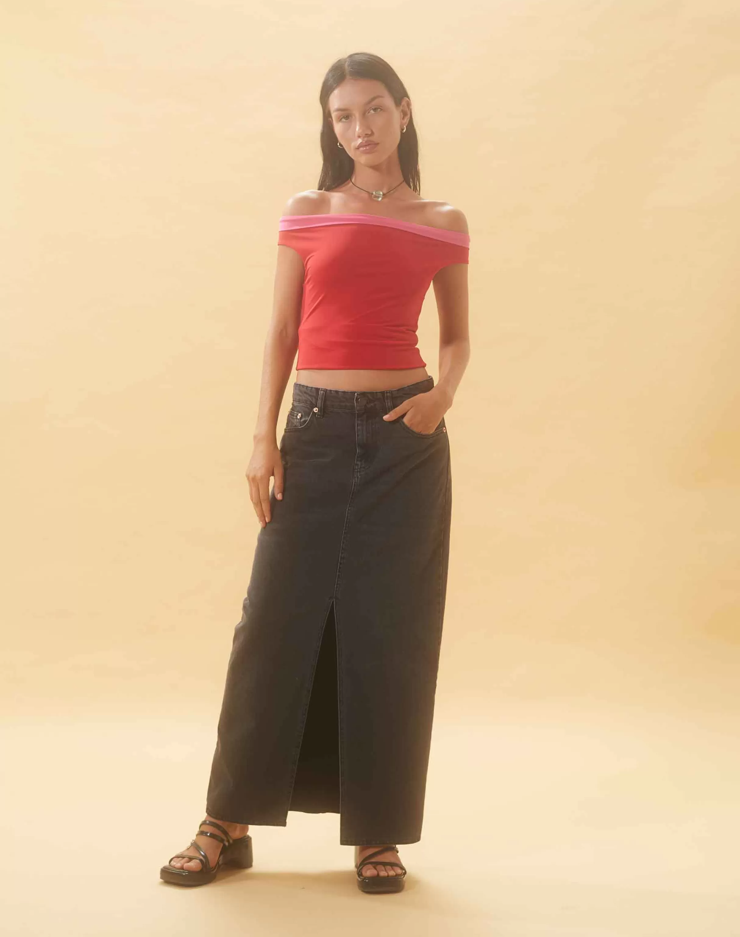 Cheap Low Rise Denim Maxi Skirt In SALE SKIRTS | MAXI SKIRTS