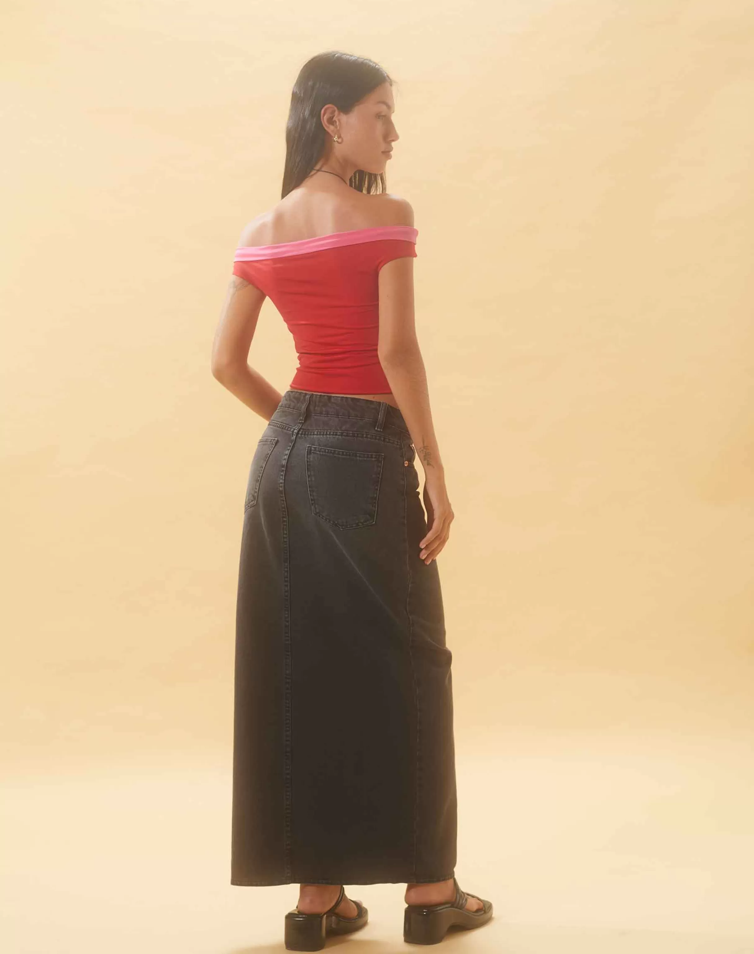 Cheap Low Rise Denim Maxi Skirt In SALE SKIRTS | MAXI SKIRTS