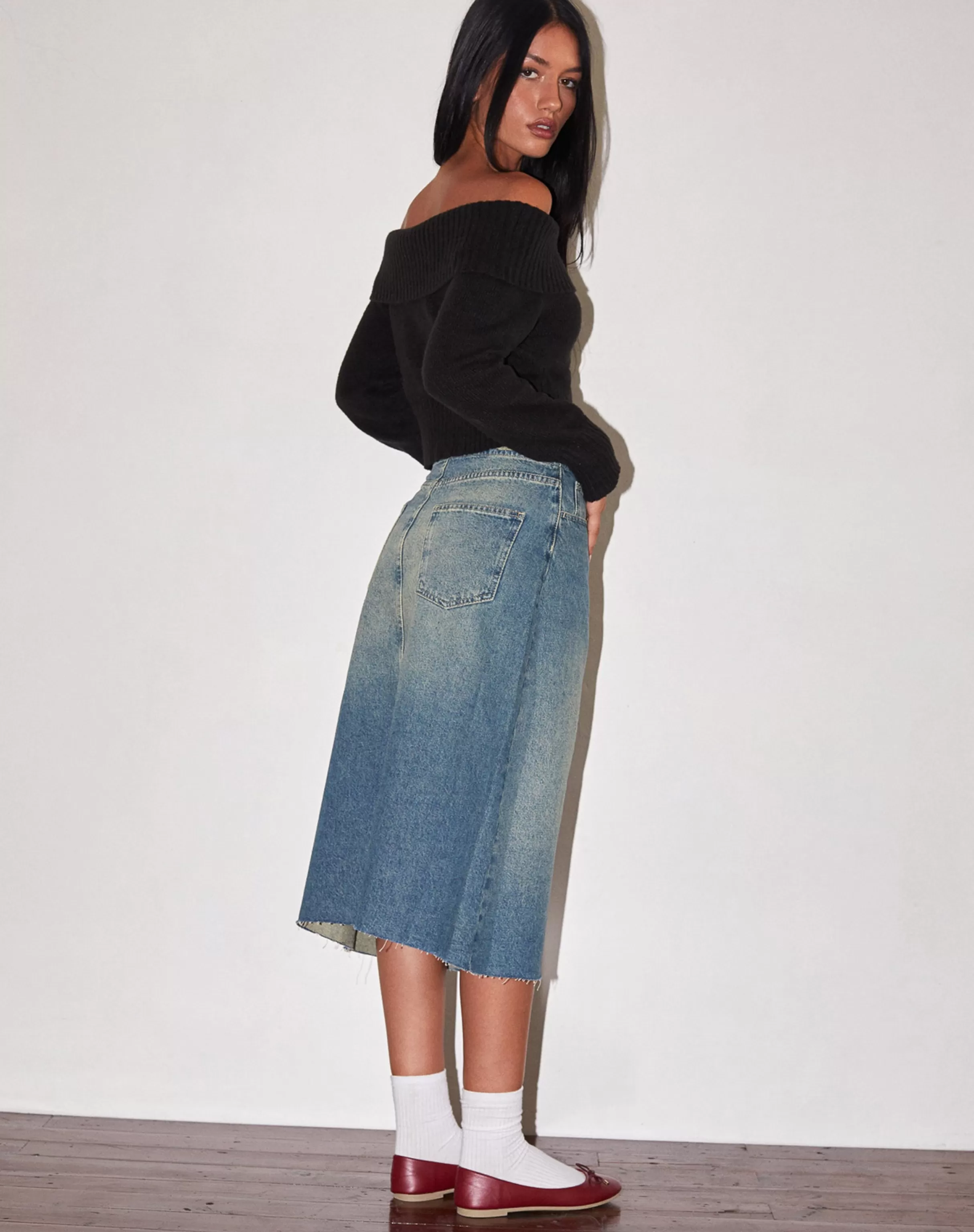 Fashion Low Rise Denim Midi Skirt In SALE SKIRTS | DENIM SKIRTS