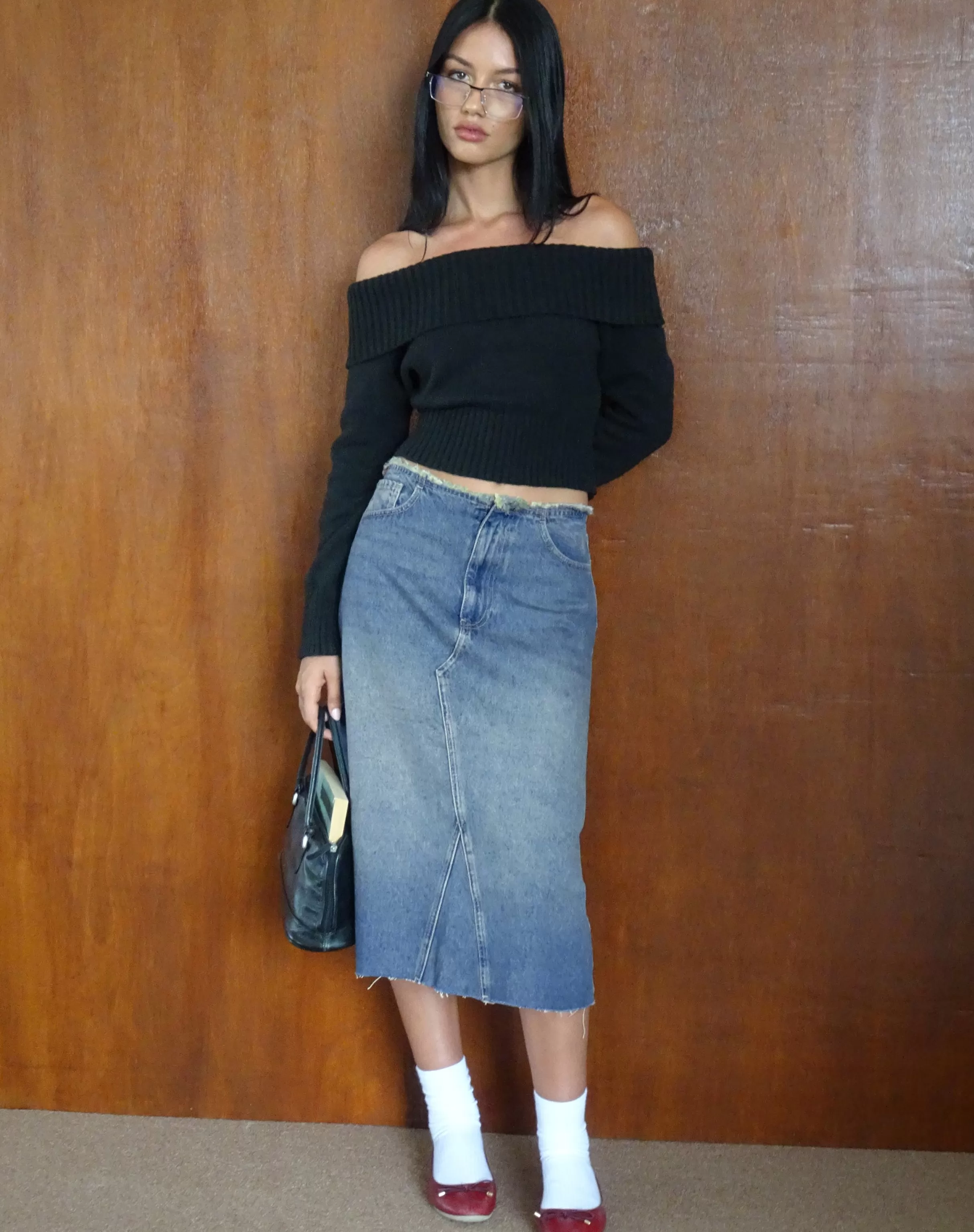 Fashion Low Rise Denim Midi Skirt In SALE SKIRTS | DENIM SKIRTS