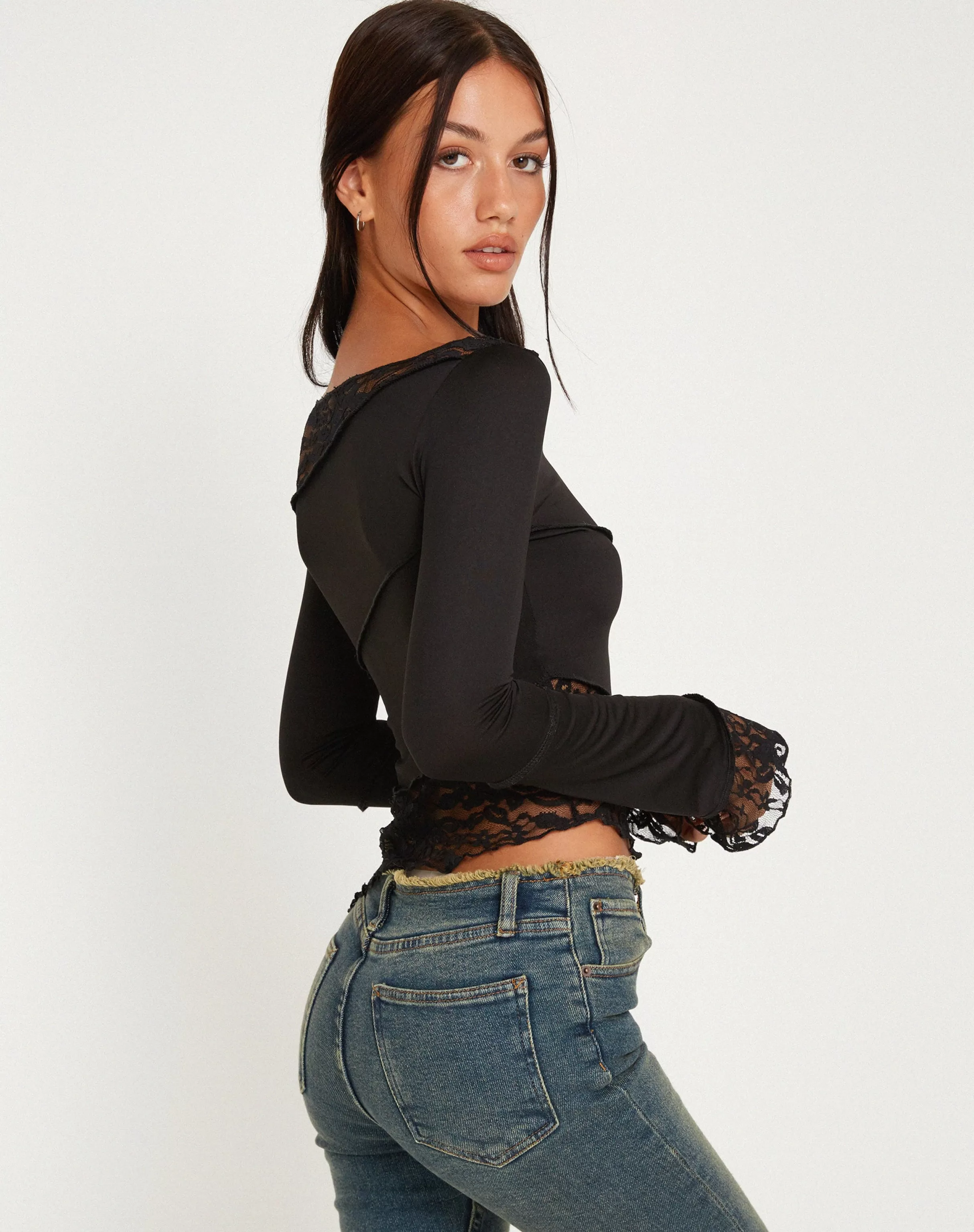 Hot Lucca Long Sleeve Top In GOING OUT TOPS | LACE TOPS