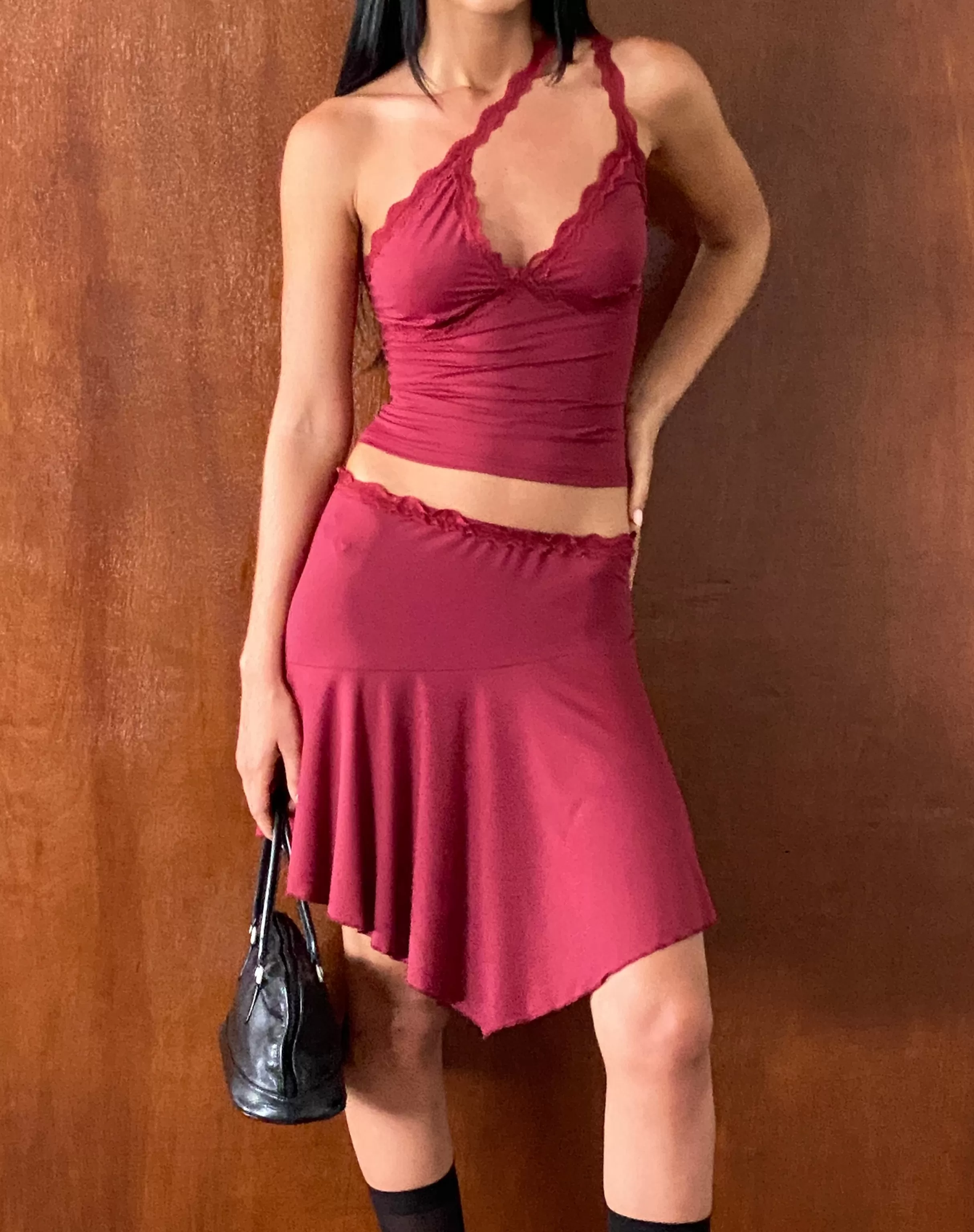Discount Lula Lace Trim Mini Skirt In Dark Cherry PRINTED SKIRTS | MINI SKIRTS
