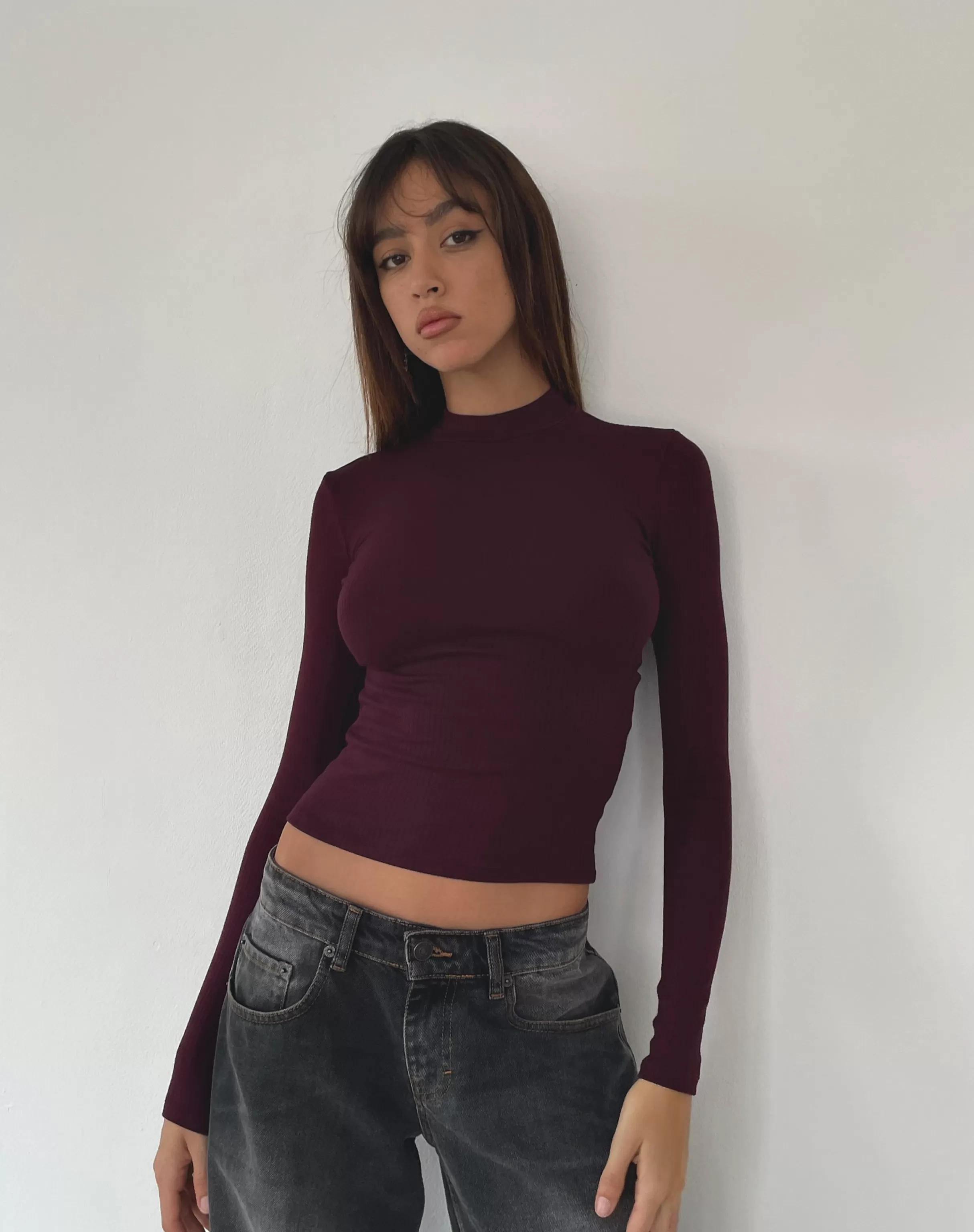 Flash Sale Mabel High-Neck Long Sleeve Ribbed Top In BASICS | BASIC TOPS