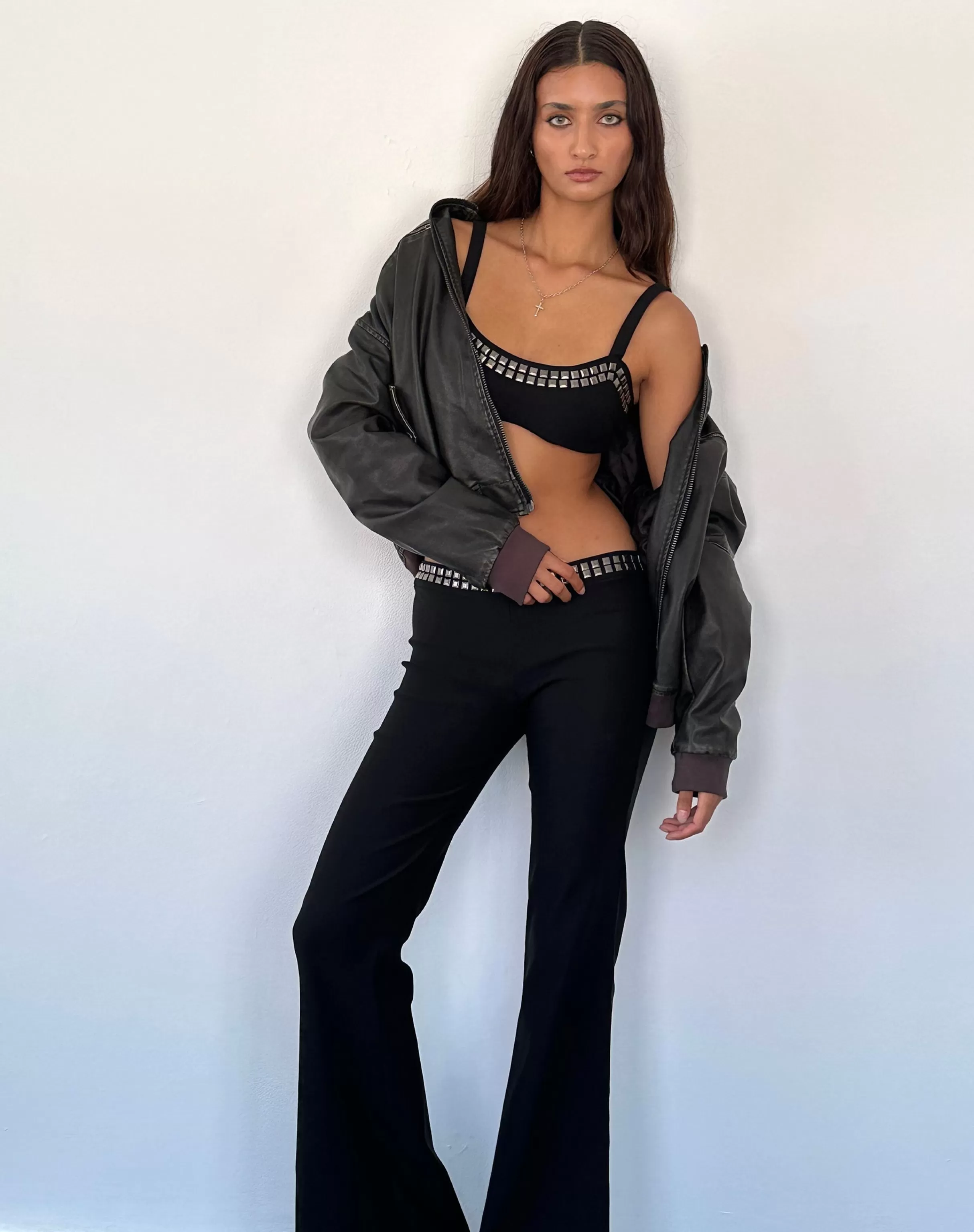 Shop Macias Studded Flared Trousers In Black Tailoring SALE TROUSERS | CO-ORDS