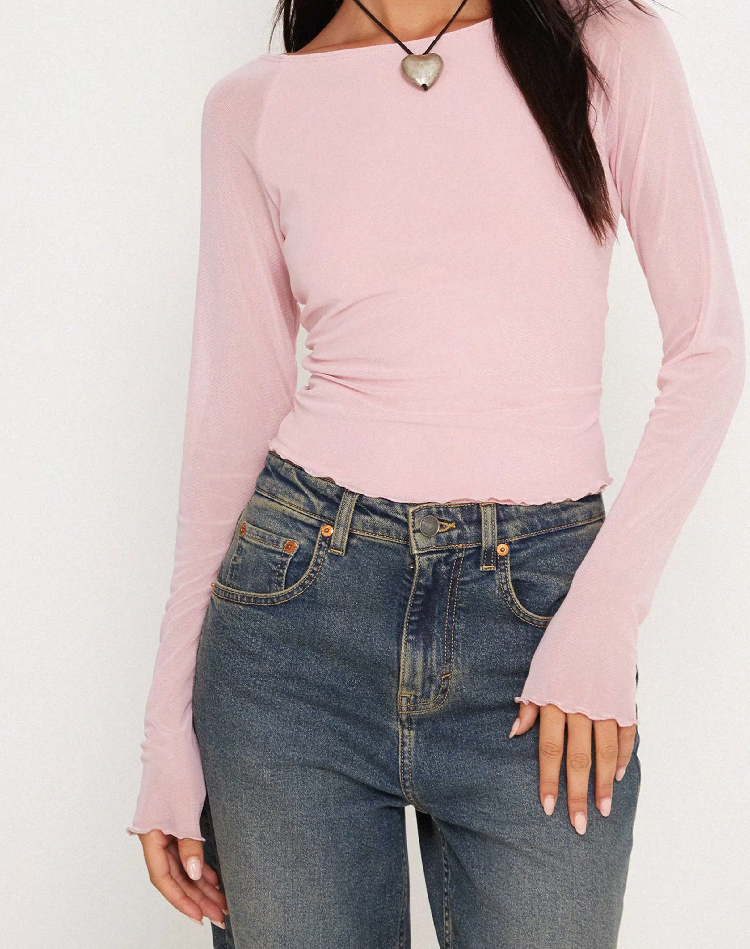 Fashion Mahira Long Sleeve Mesh Top In Pink SALE TOPS