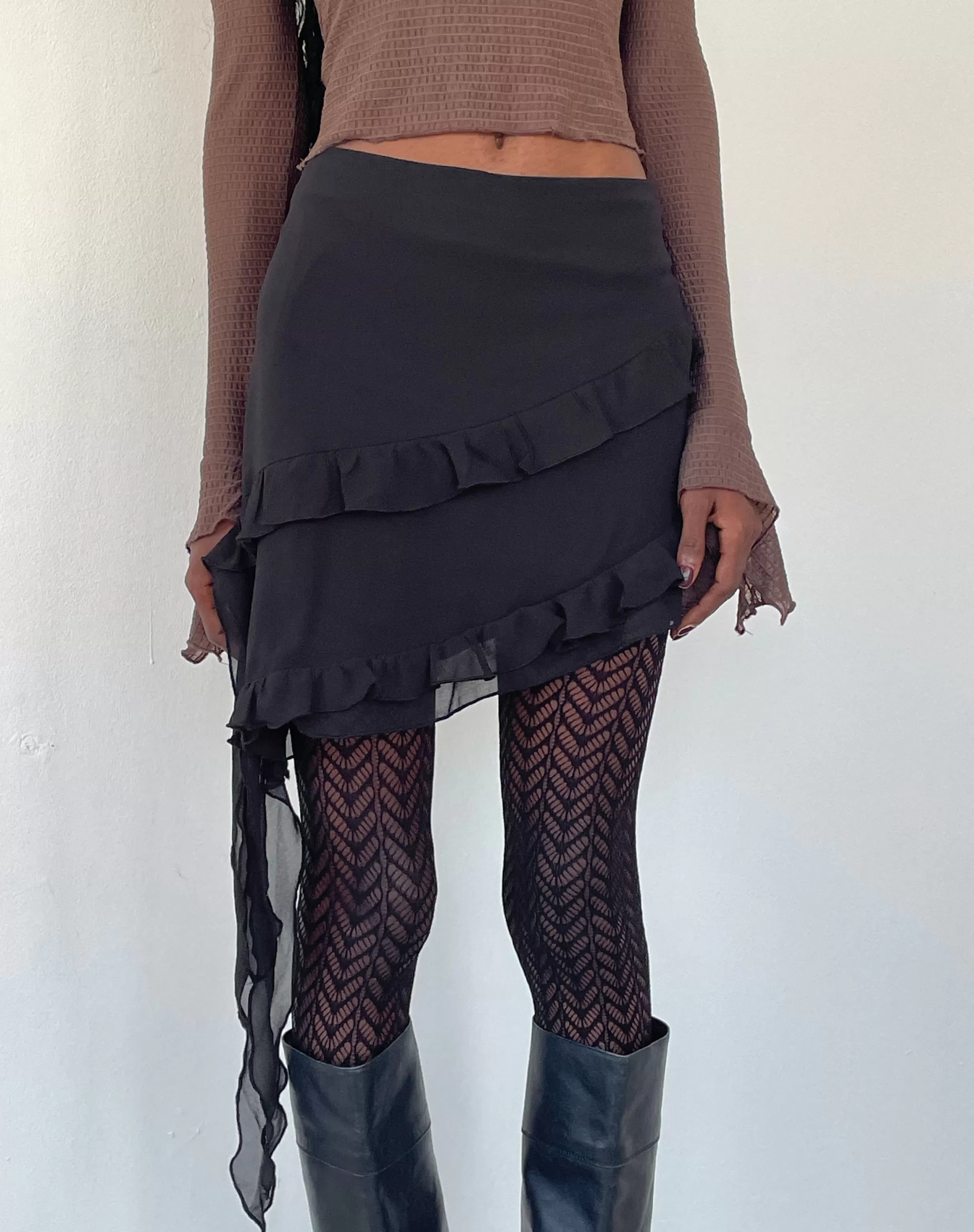 Store Malinna Ruffle Mini Skirt In Black Chiffon BODYCON SKIRTS | MINI SKIRTS