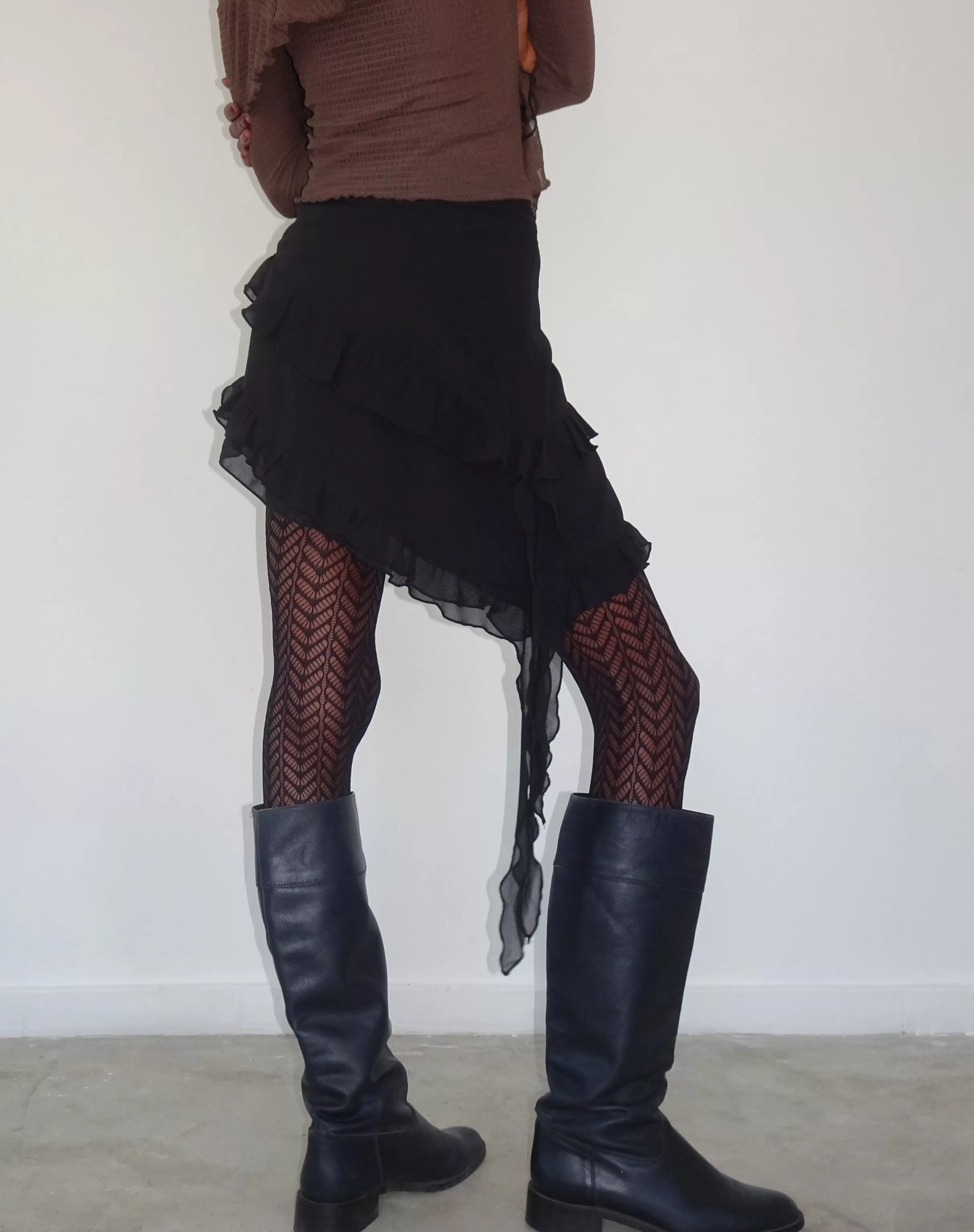 Store Malinna Ruffle Mini Skirt In Black Chiffon BODYCON SKIRTS | MINI SKIRTS