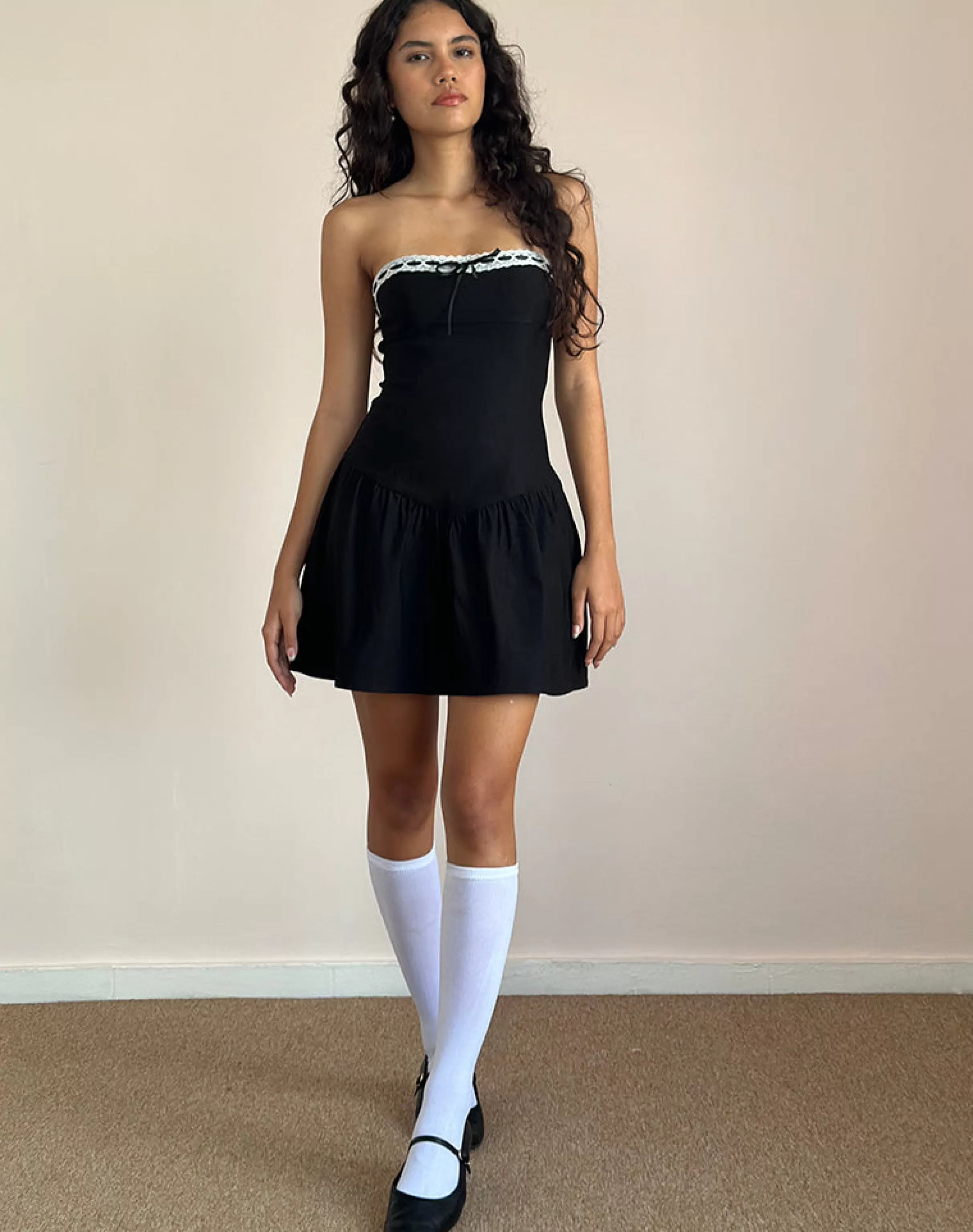 Store Manisha Mini Dress In Black With White Trim PARTY DRESSES | BANDEAU DRESSES