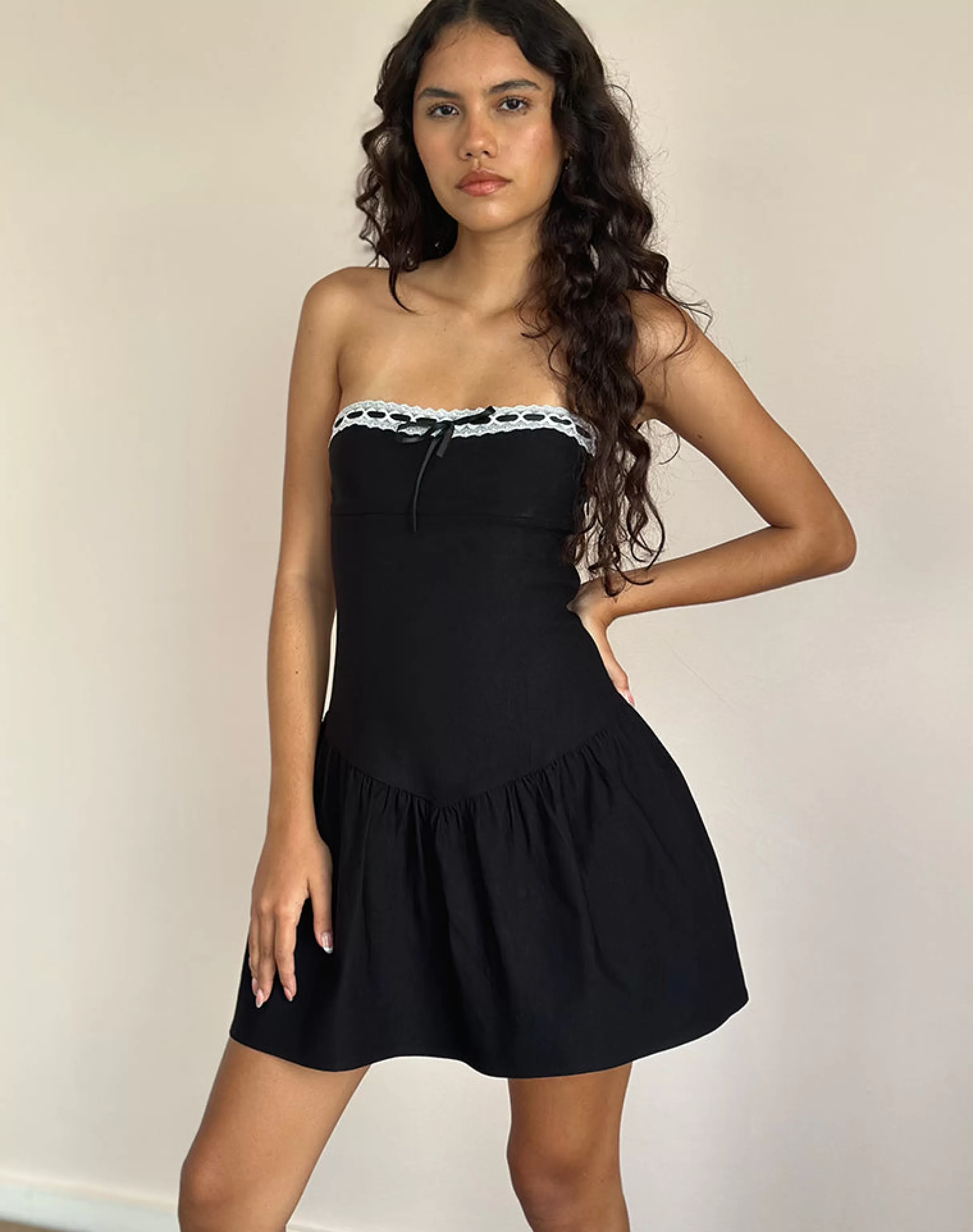 Store Manisha Mini Dress In Black With White Trim PARTY DRESSES | BANDEAU DRESSES