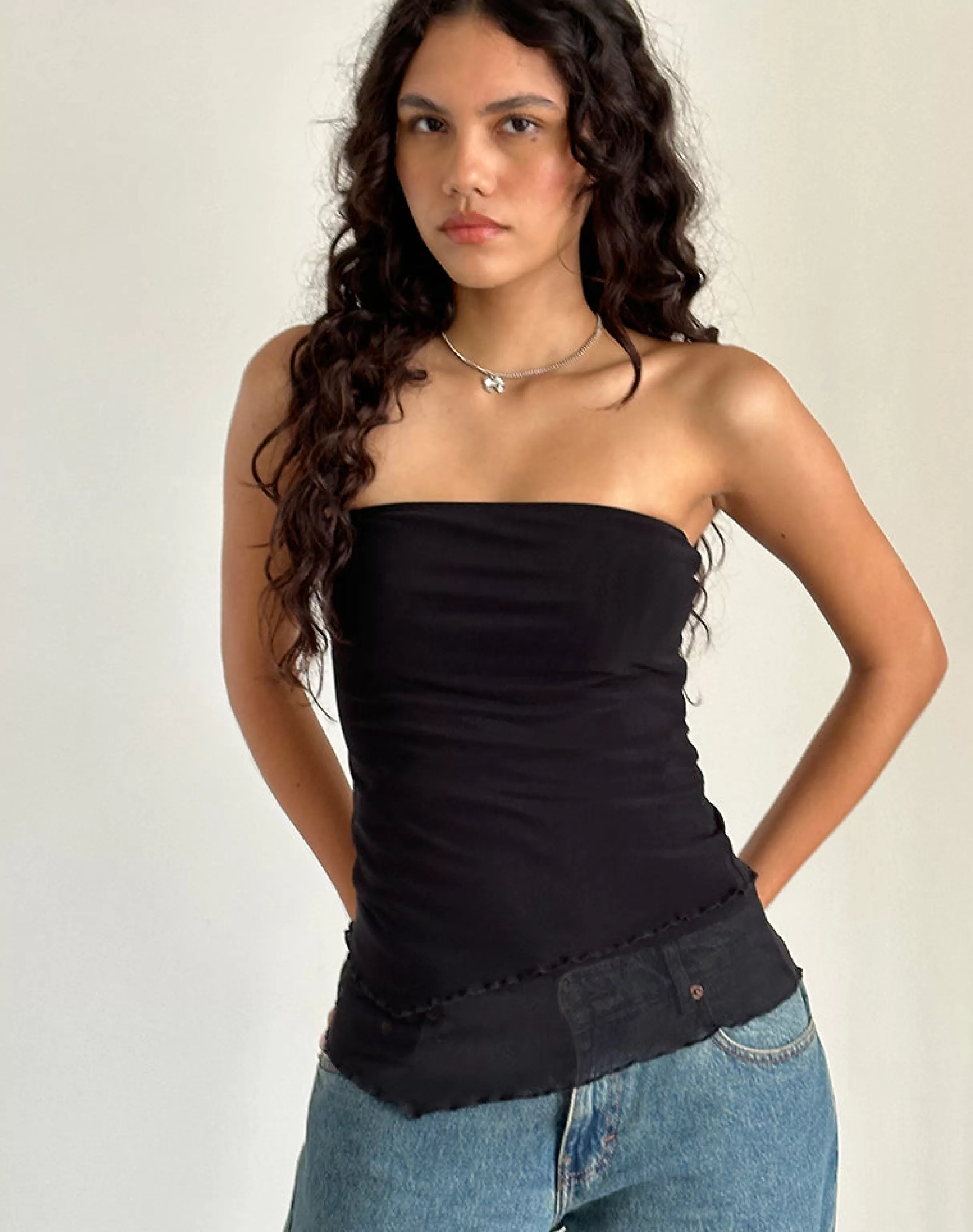 Online Marissa Longline Asymmetrical Tube Top In Black BASIC TOPS | GOING OUT TOPS