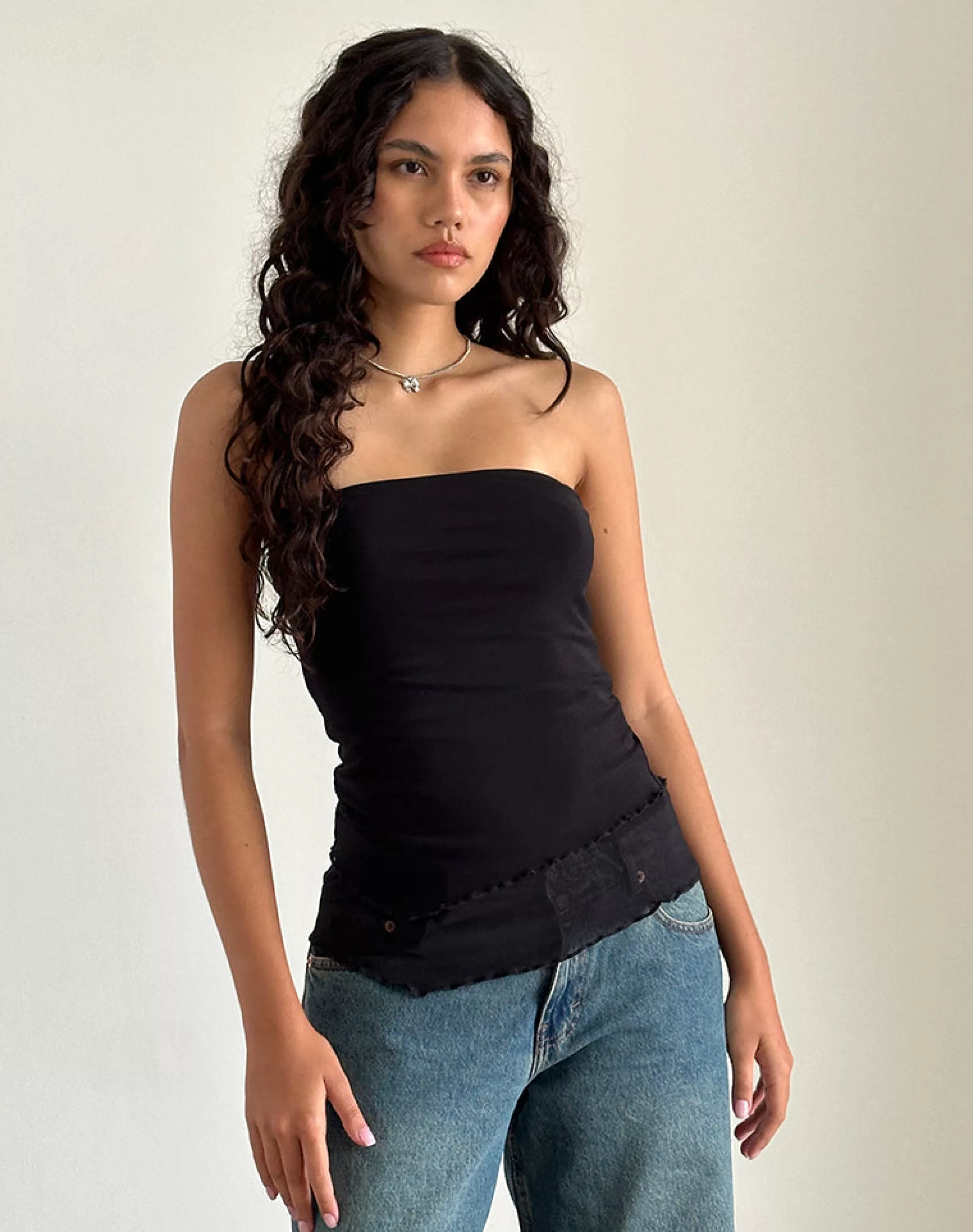 Online Marissa Longline Asymmetrical Tube Top In Black BASIC TOPS | GOING OUT TOPS