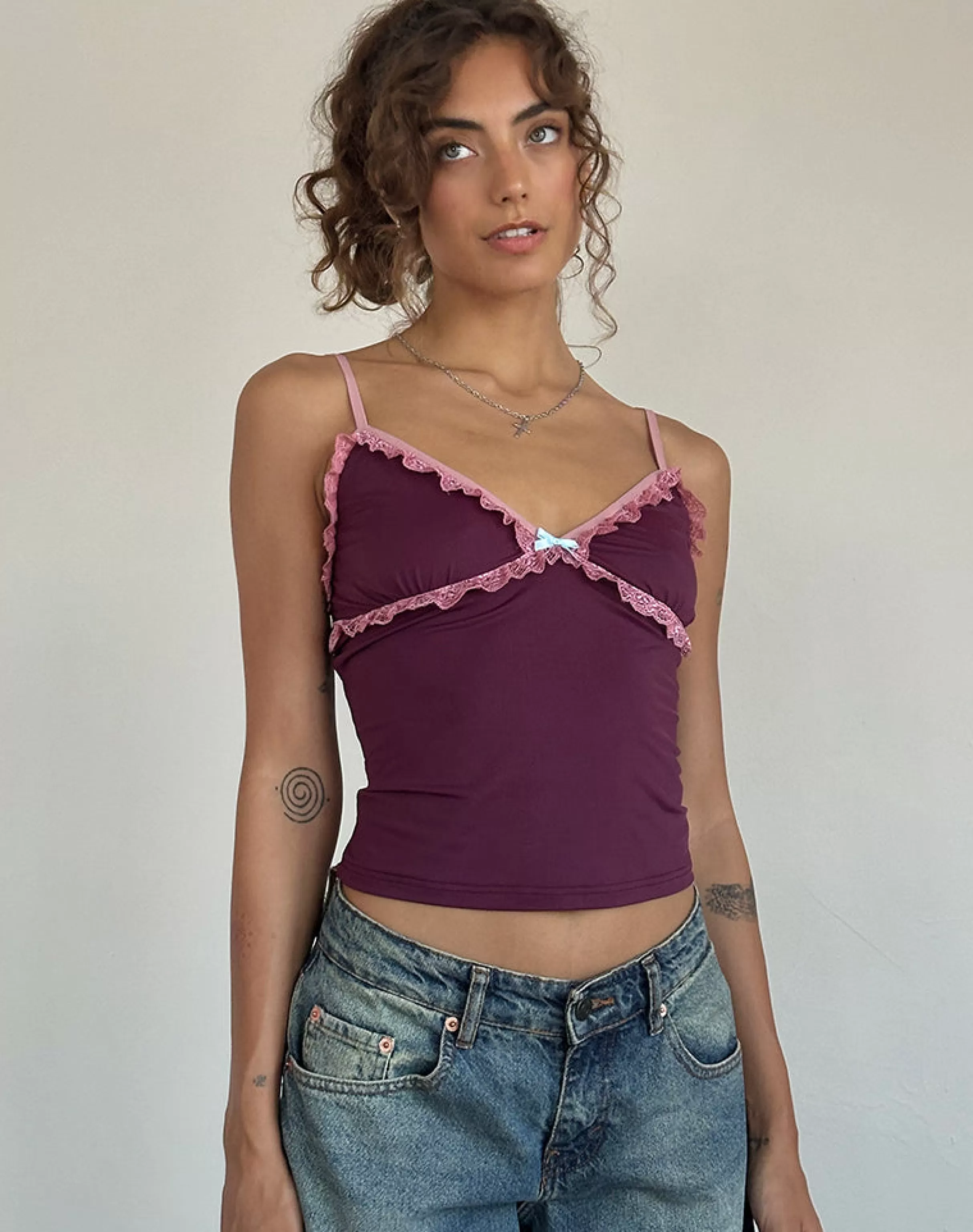 Fashion Marjorie Strappy Top In Smooth Slinky Berry NEVERMORE | STRAPPY TOPS