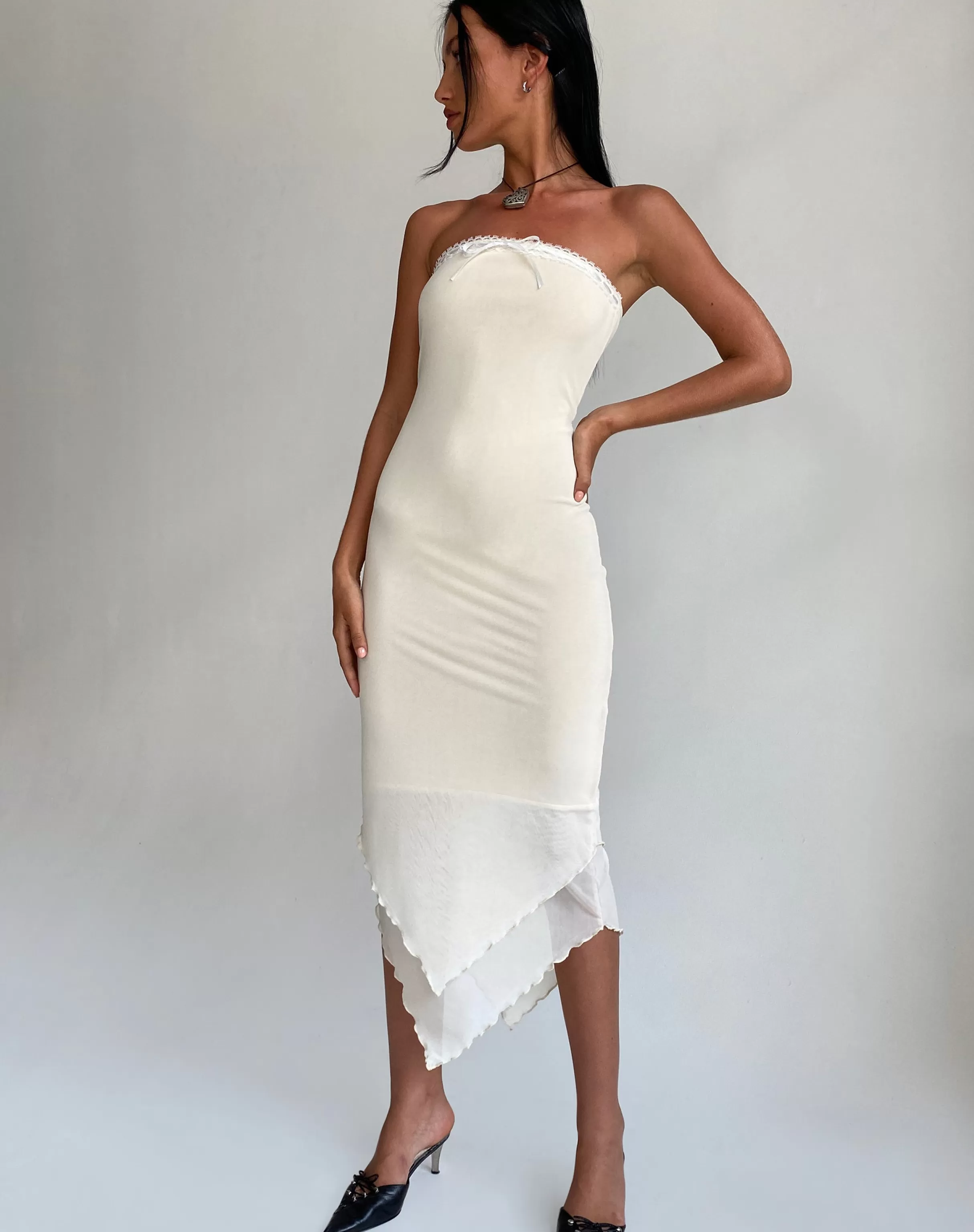 Online Marve Bandeau Maxi Dress In Mesh Cream DAY DRESSES | MAXI DRESSES