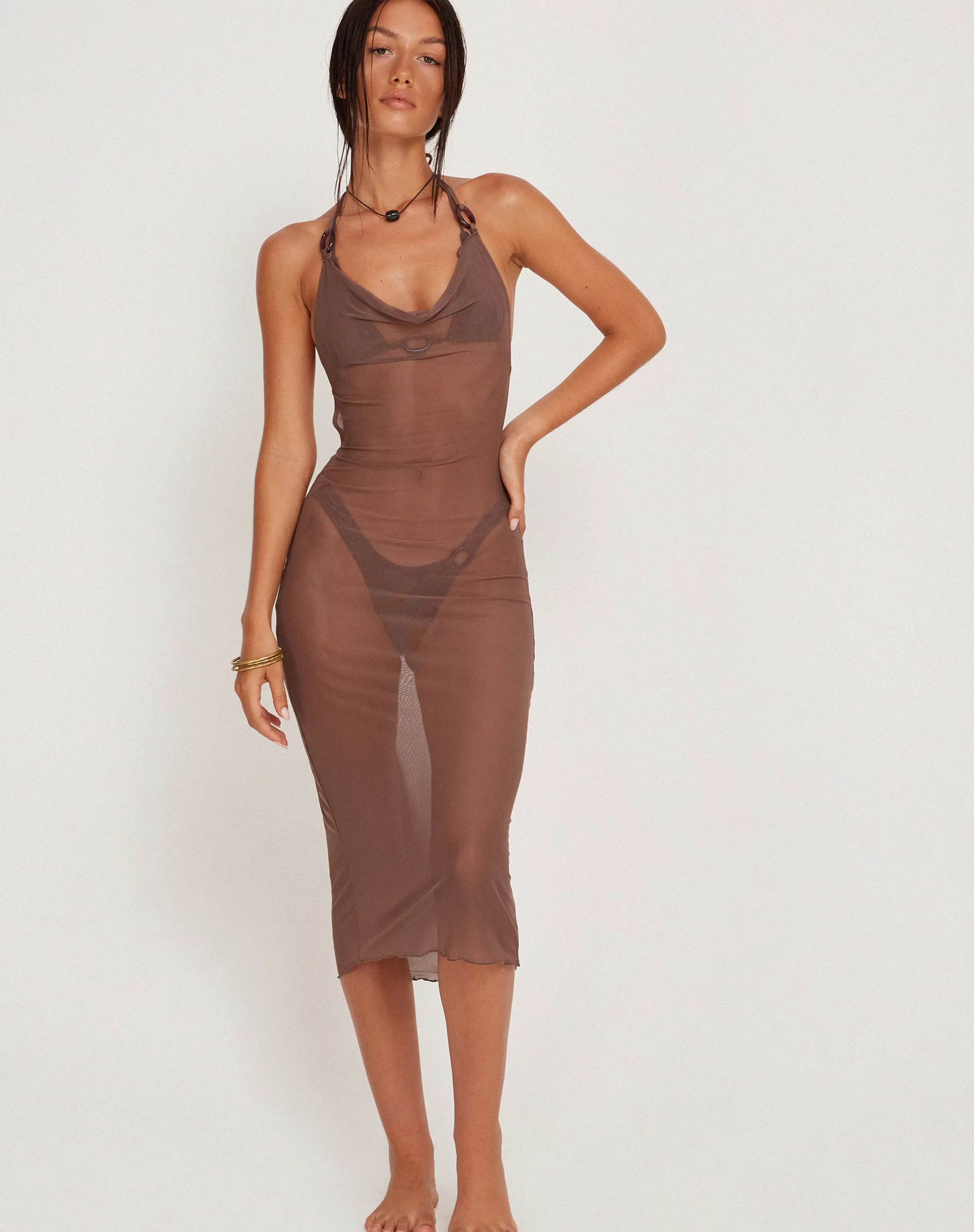 New Maysa Midi Dress In Mesh Coffee DAY DRESSES