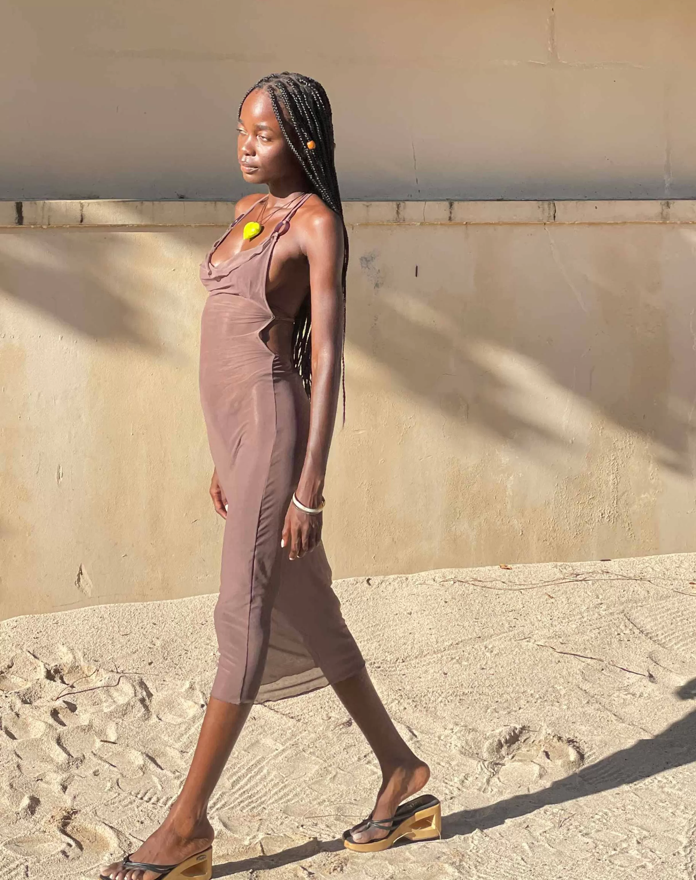 New Maysa Midi Dress In Mesh Coffee DAY DRESSES