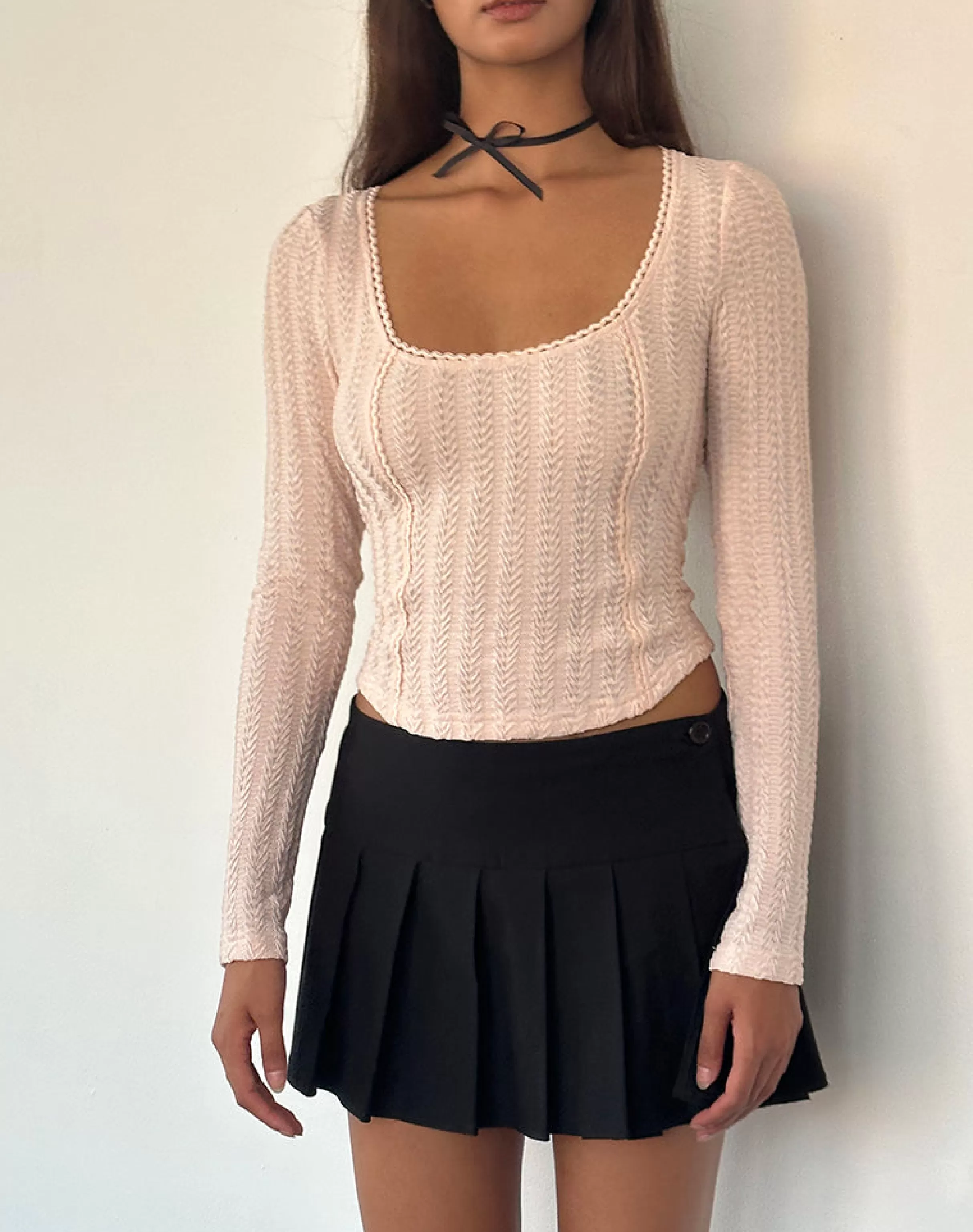 Shop Melissa Textured Long Sleeve Top In Light Peach LONG SLEEVE TOPS