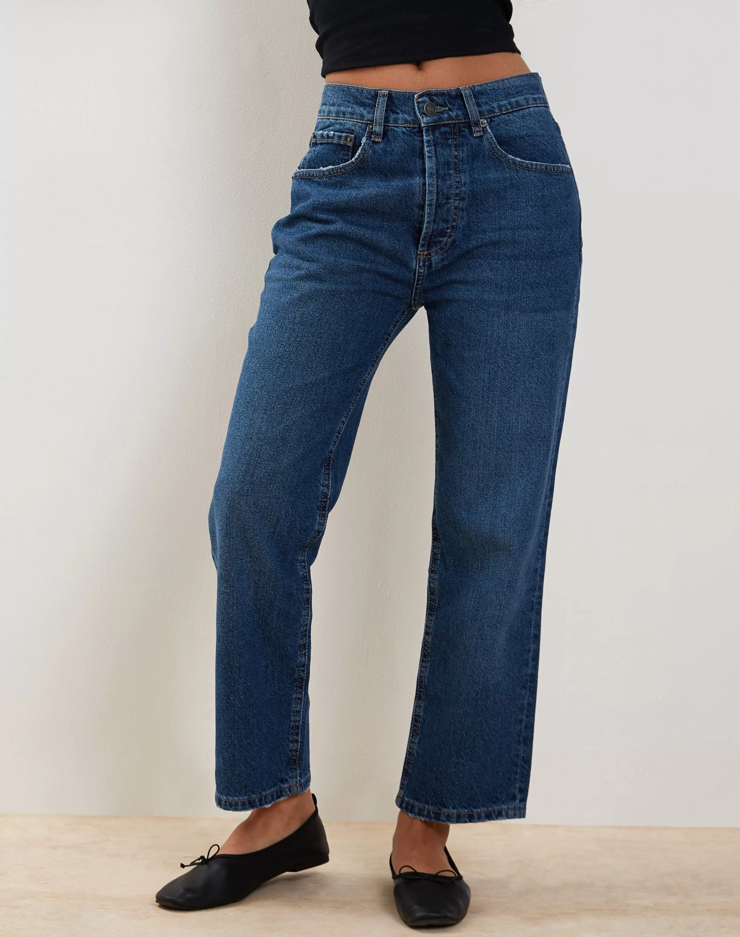 Outlet Mid Rise Straight Leg Jeans In SALE DENIM