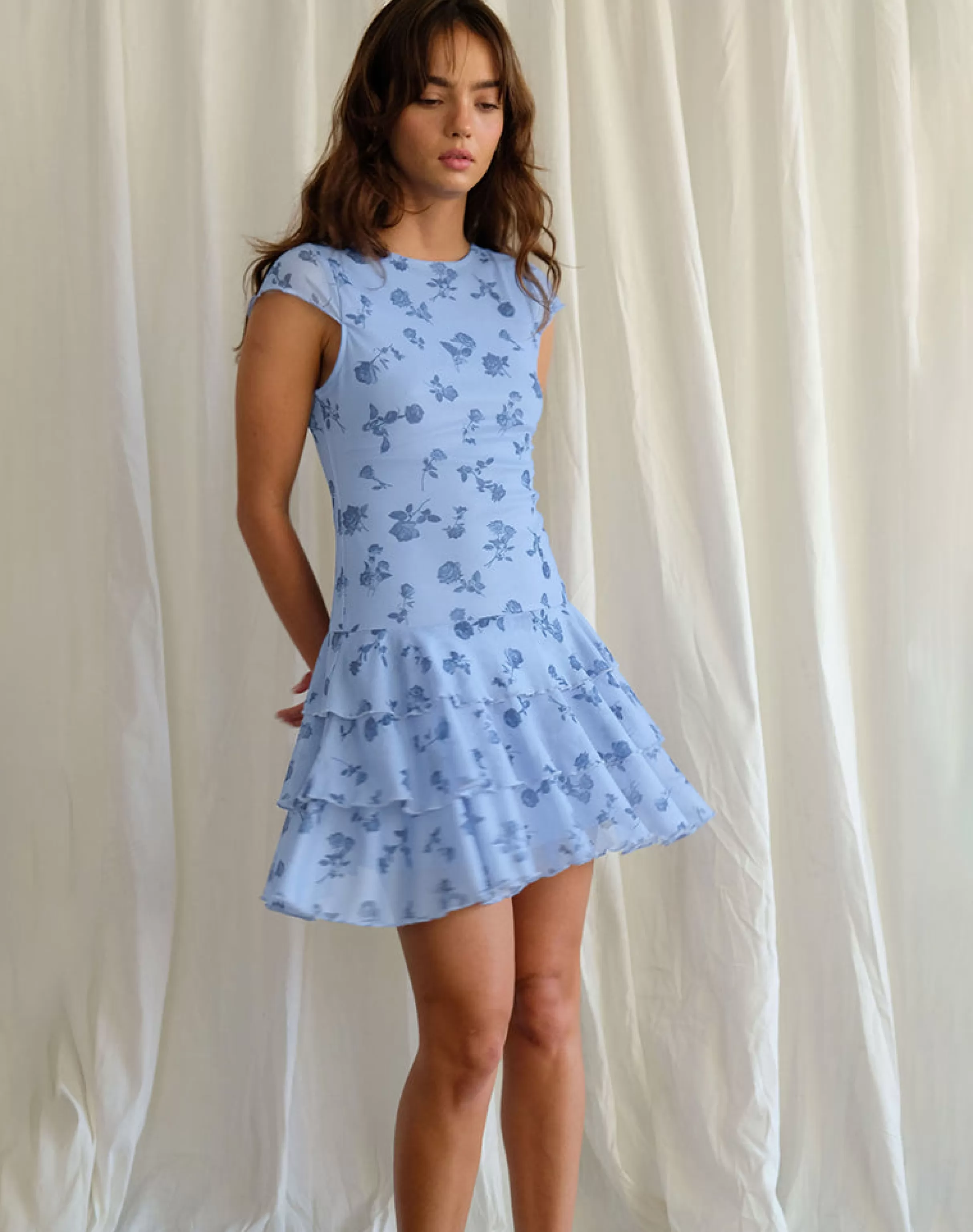 Cheap Mirtilo Mini Dress In Inky Blue Floral Mesh STRAWBERRY MILK | DAY DRESSES