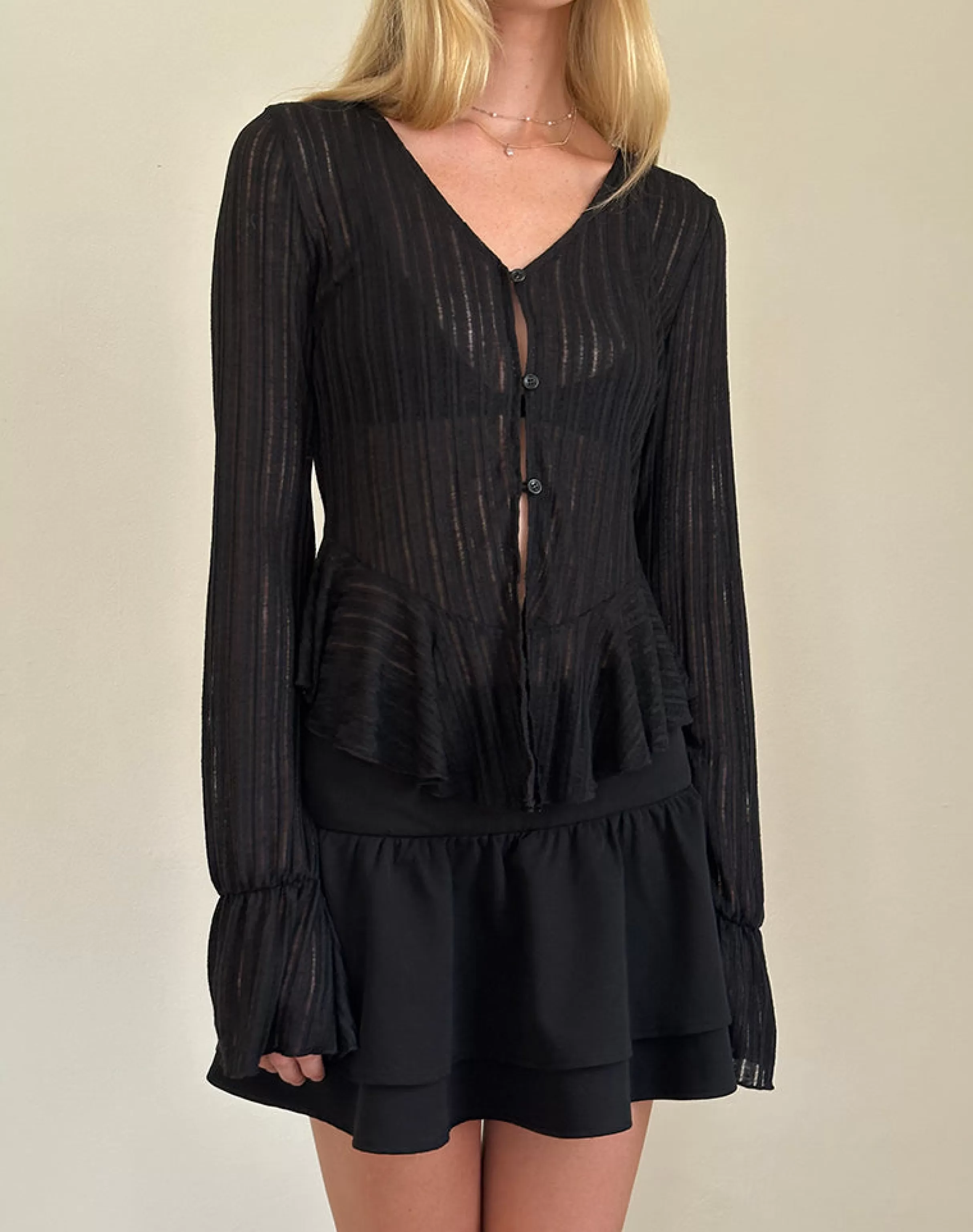 Shop Morgana Flute Knit Cardigan In Black CARDIGANS | GOING OUT TOPS