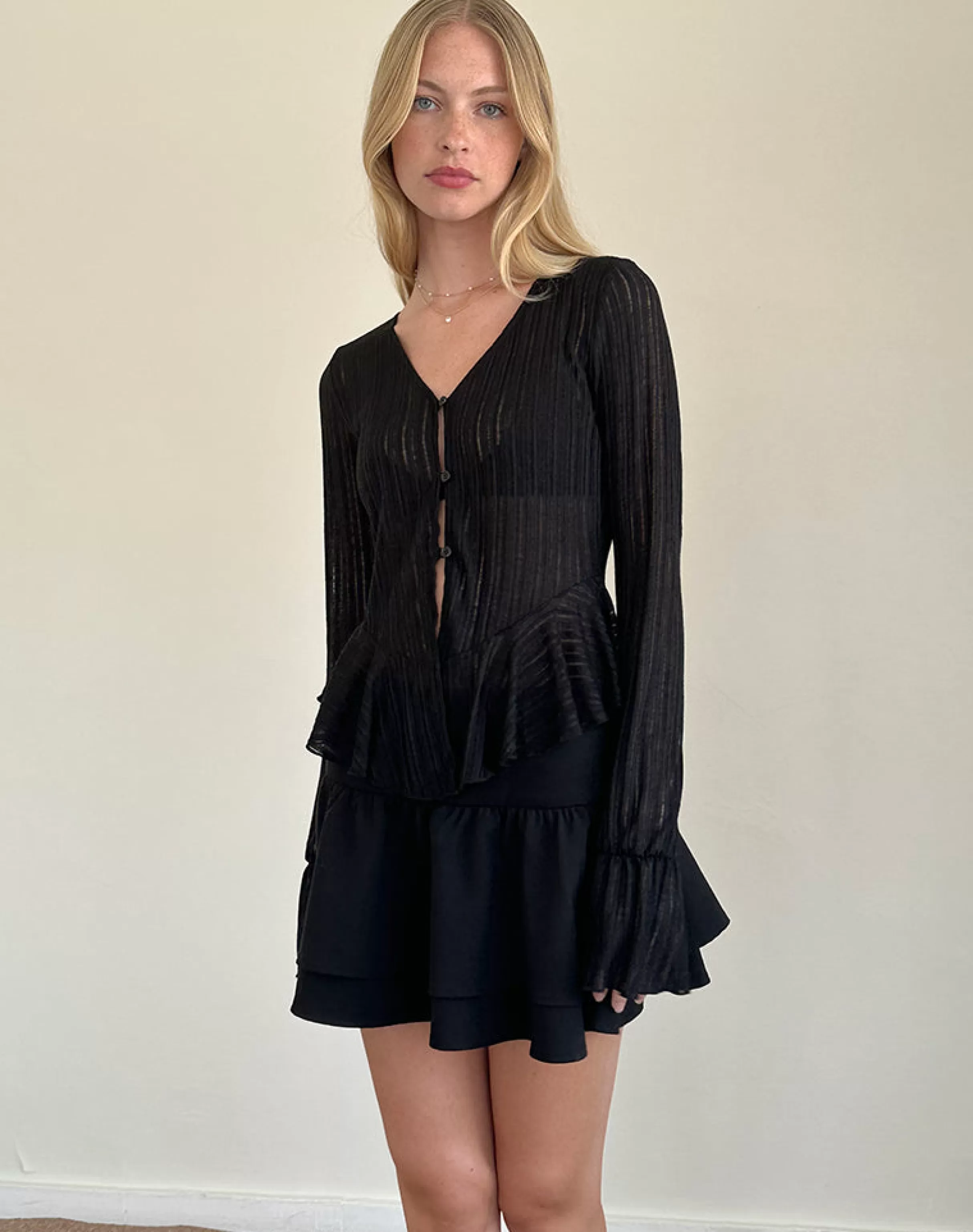 Shop Morgana Flute Knit Cardigan In Black CARDIGANS | GOING OUT TOPS