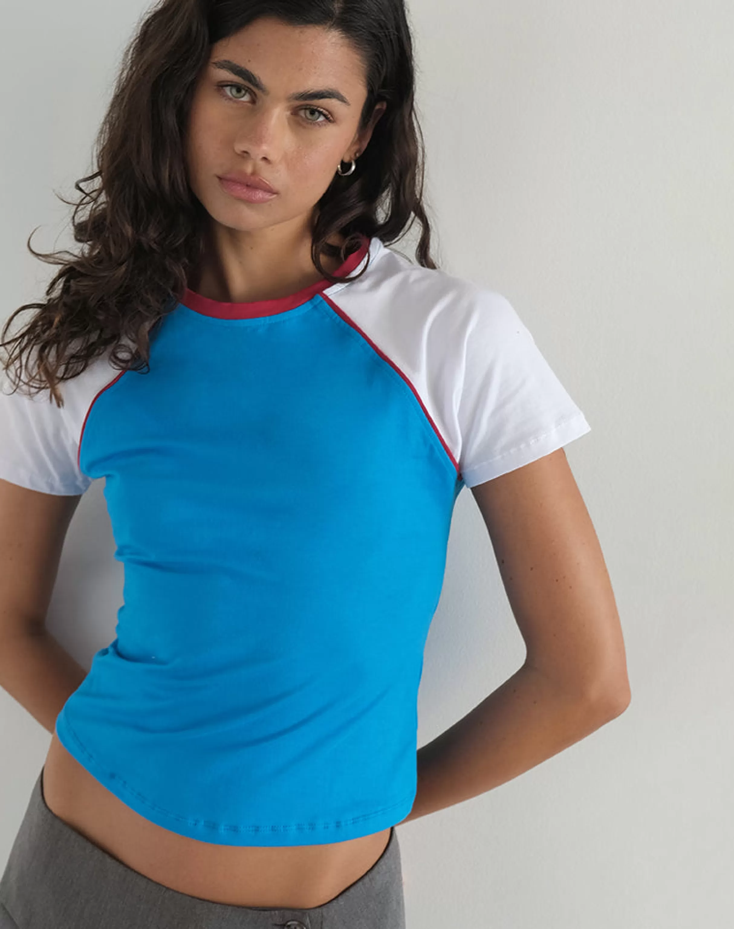 Shop Nagita Racer Top In Aqua Blue With Red Binding SWEET AS PIE | BASIC TOPS