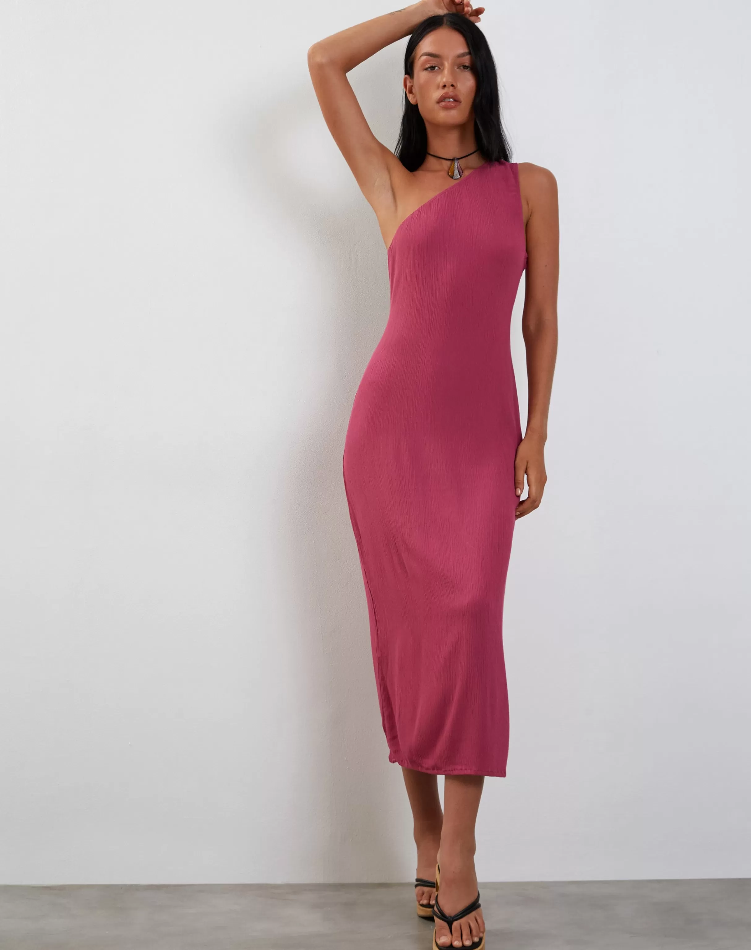 Store Namjun One Shoulder Midi Dress In Daco Rose Crinkle DAY DRESSES