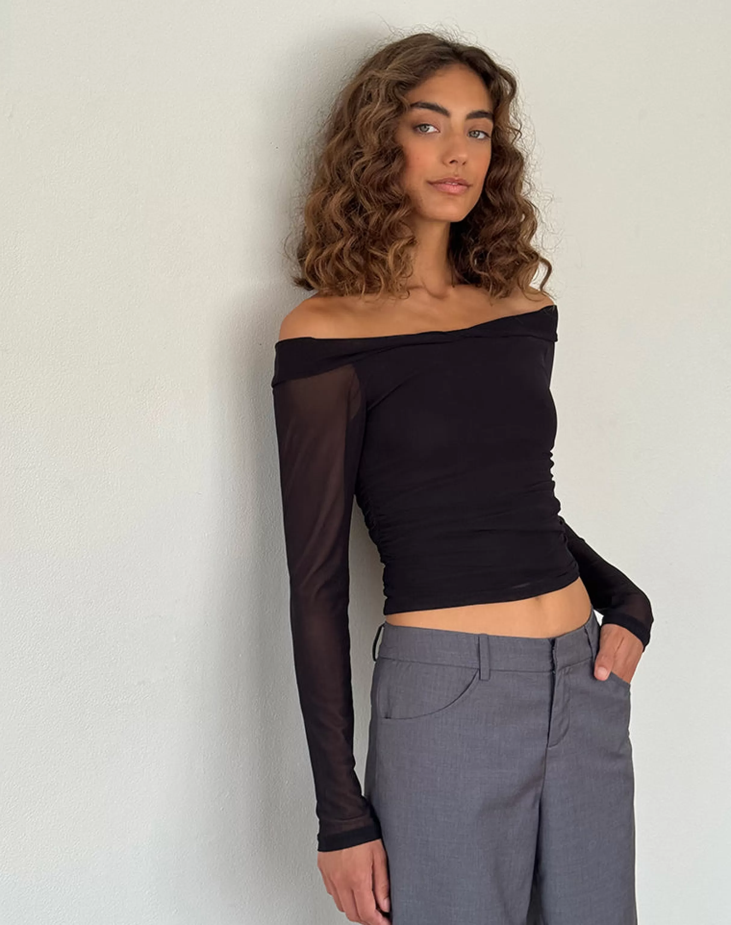 Cheap Nauri Long Sleeve Bardot Top In LONG SLEEVE TOPS