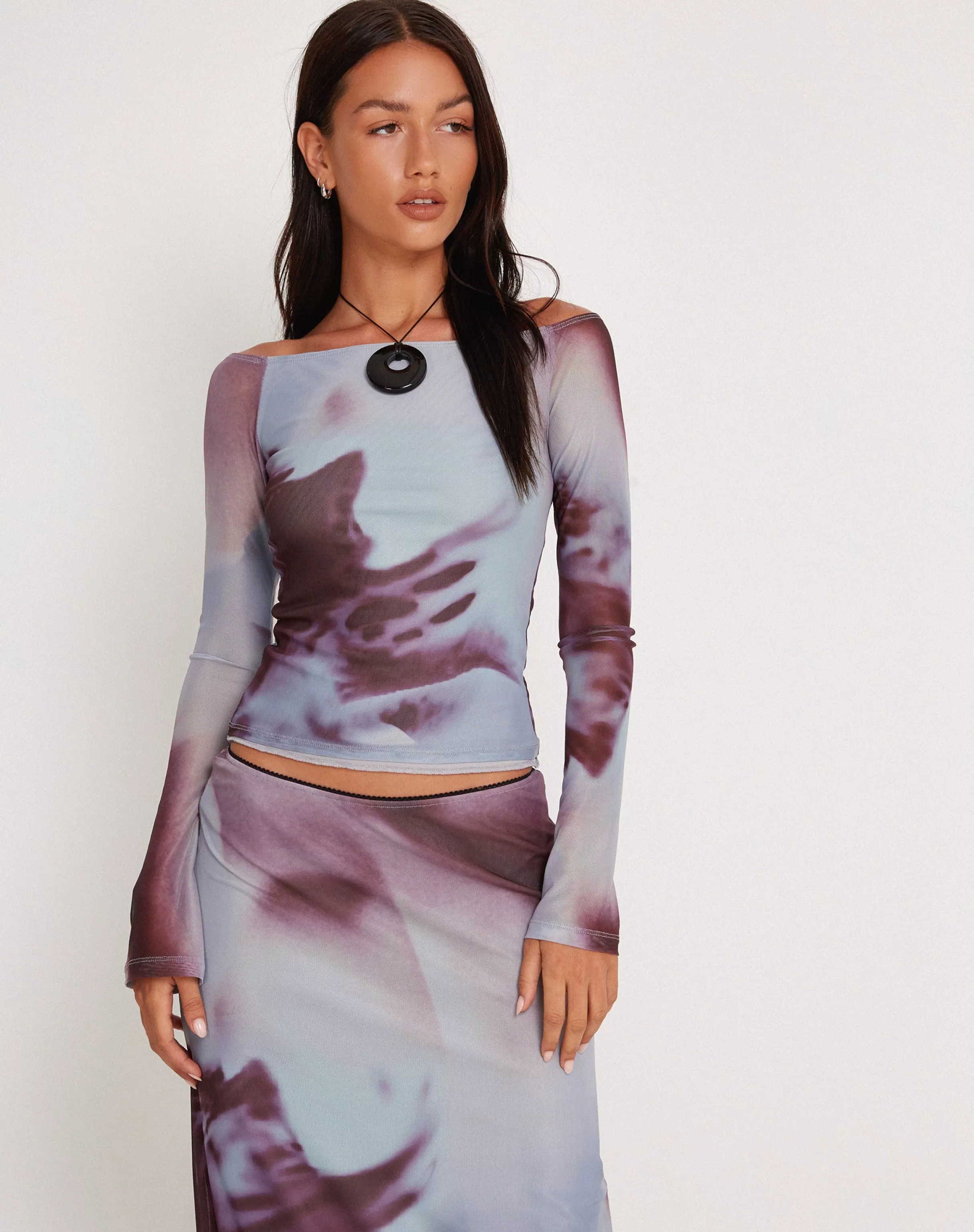 Best Sale Neira Long Sleeve Mesh Top In PRINTED TOPS