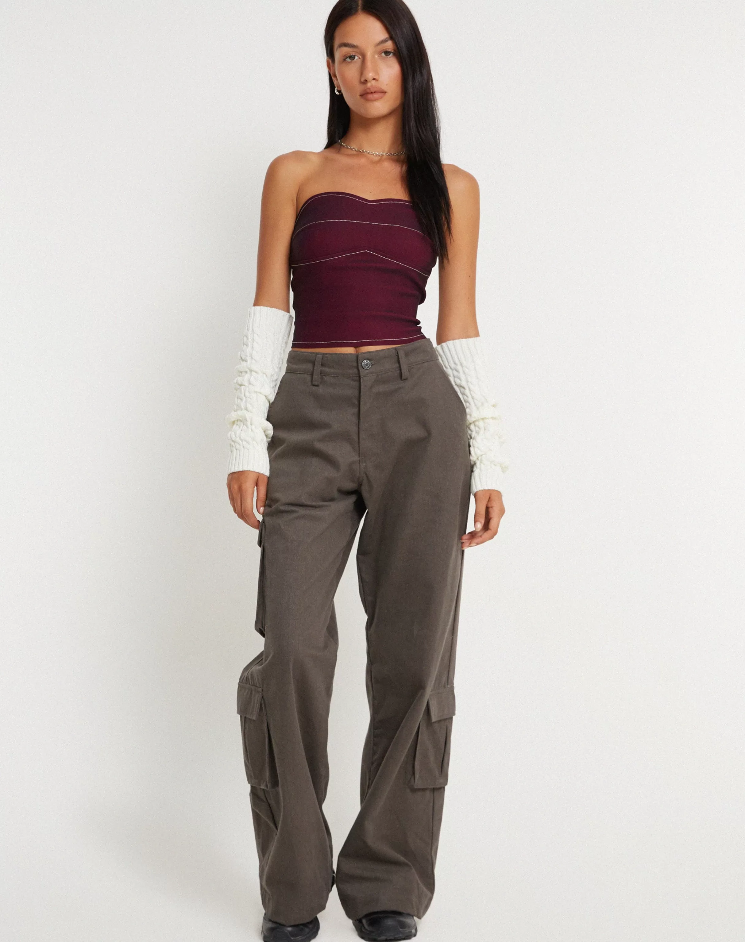Best Nelly Cropped Corset Top In Burgundy With Ecru Stitch Detail CORSET TOPS | BANDEAU TOPS