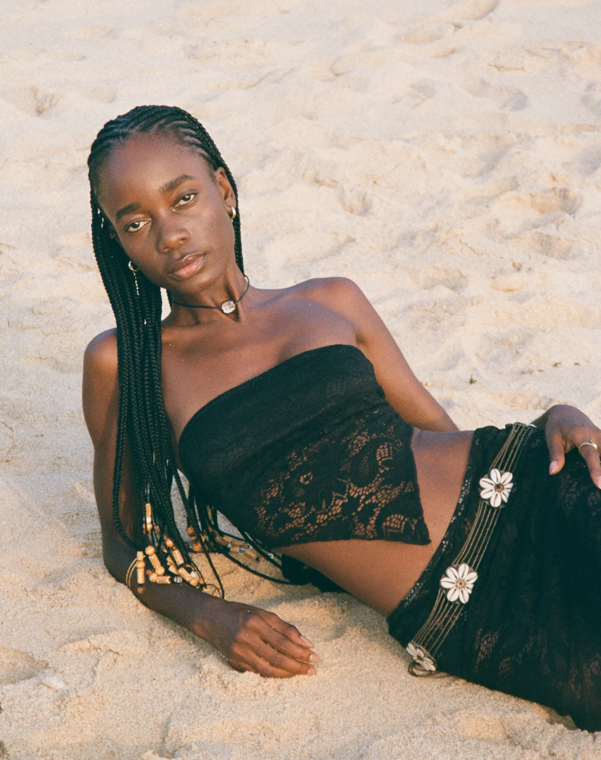Cheap Nirva Bandana Top In Jet Black Lace PRINTED TOPS | BANDEAU TOPS