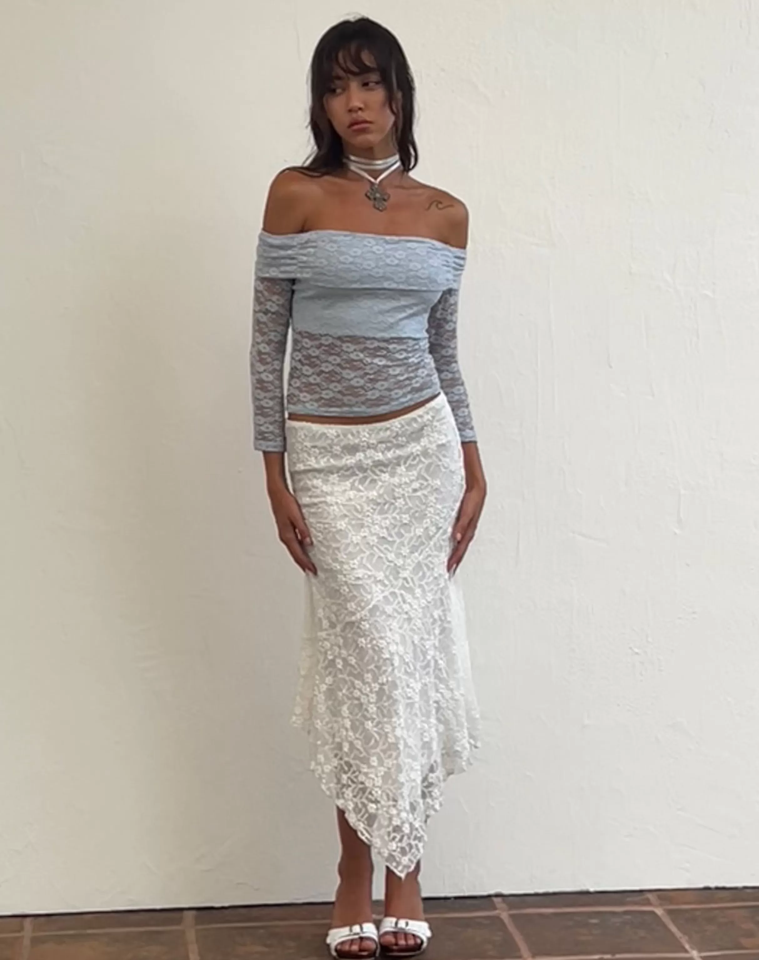Online Nixie Long Sleeve Bardot Top In Lace LACE TOPS