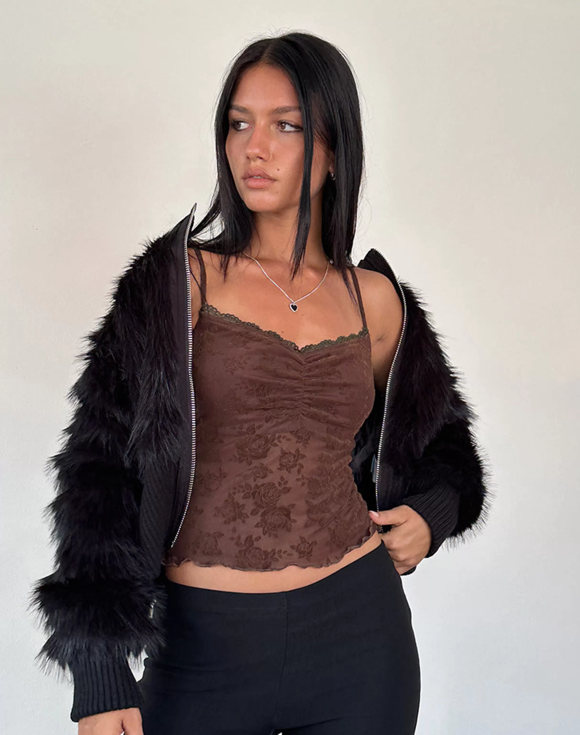 Shop Noira Cami Top In Romantic Rose Flock Brown STRAPPY TOPS