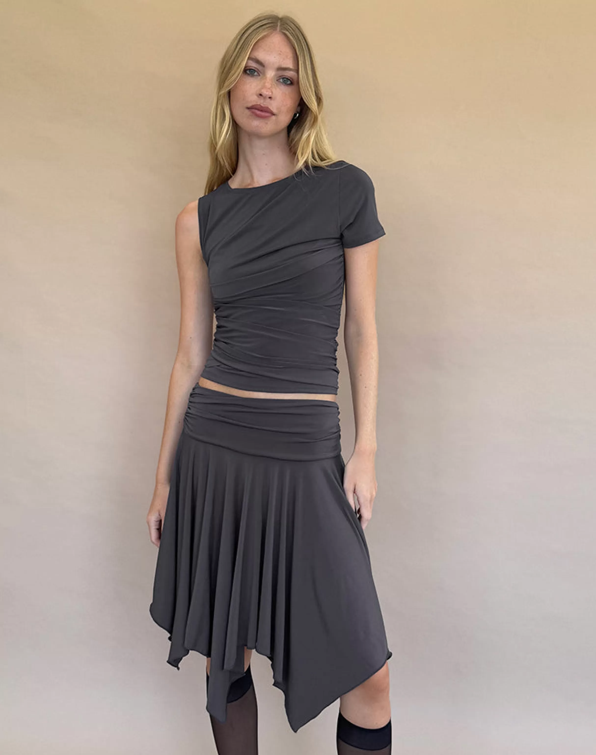 Store Norali Waterfall Midi Skirt In Grey CO-ORDS | MIDI SKIRTS