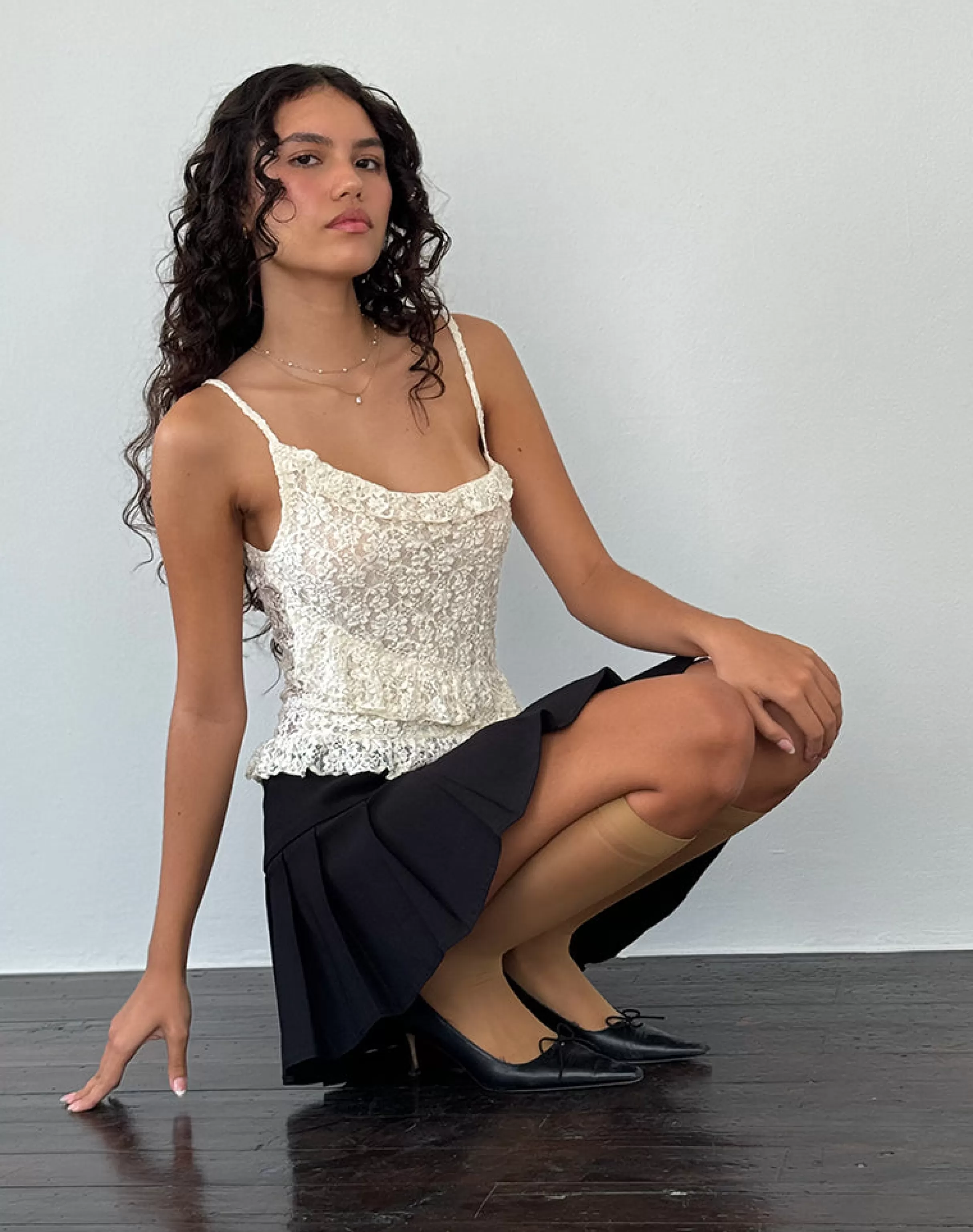 Clearance Octavia Asymmetric Cami Top In Lace Ivory GOING OUT TOPS | STRAPPY TOPS