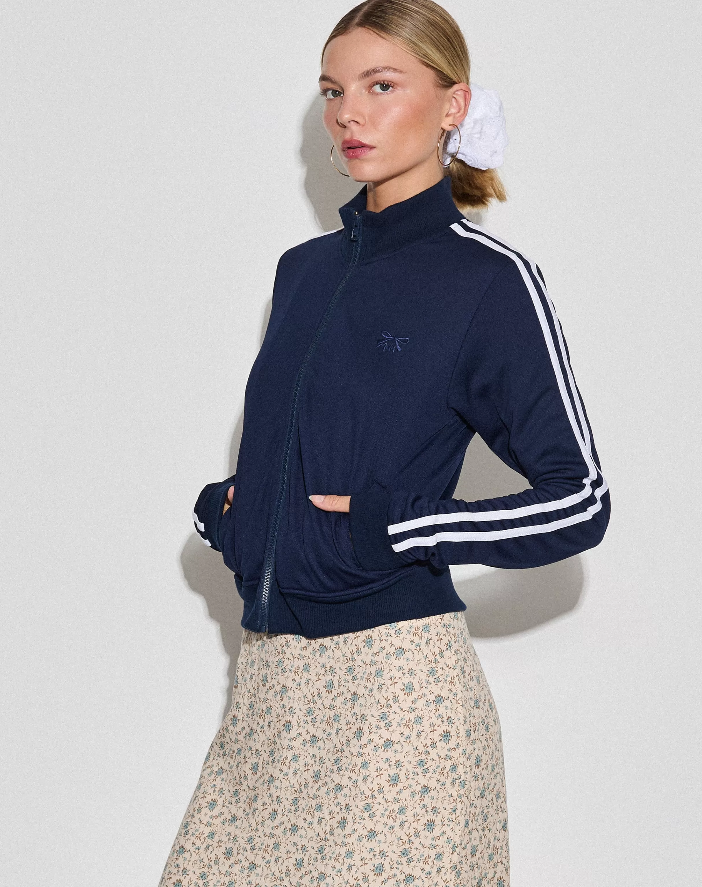 Best Sale Orion Zip Up Jumper In Navy With White Stripes And M Embroidery SALE KNITWEAR | JUMPERS