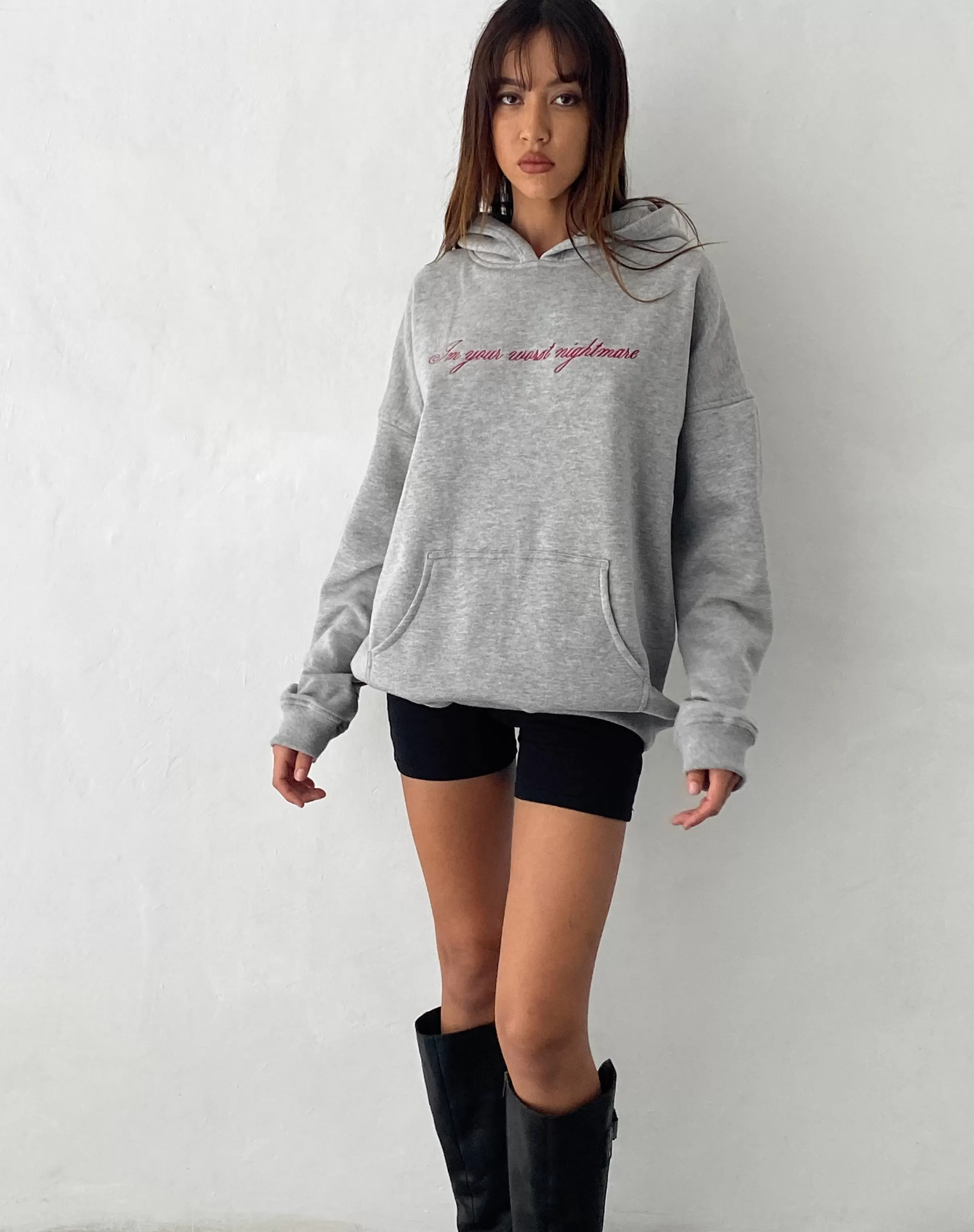 Discount Oversized Hoodie In Grey Marl With Worst Nightmare Embroidery LOUNGEWEAR | HOODIES & SWEATSHIRTS