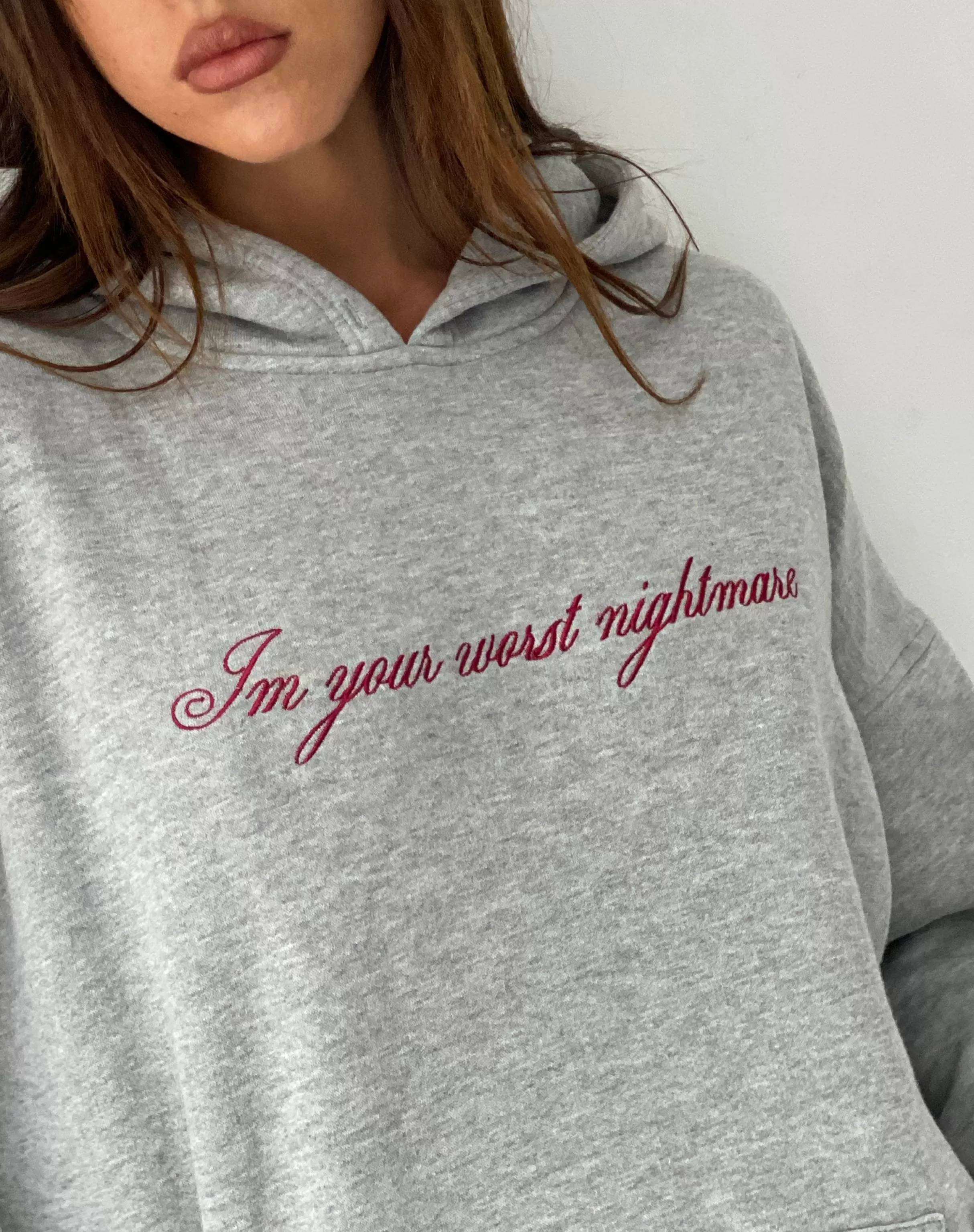 Discount Oversized Hoodie In Grey Marl With Worst Nightmare Embroidery LOUNGEWEAR | HOODIES & SWEATSHIRTS