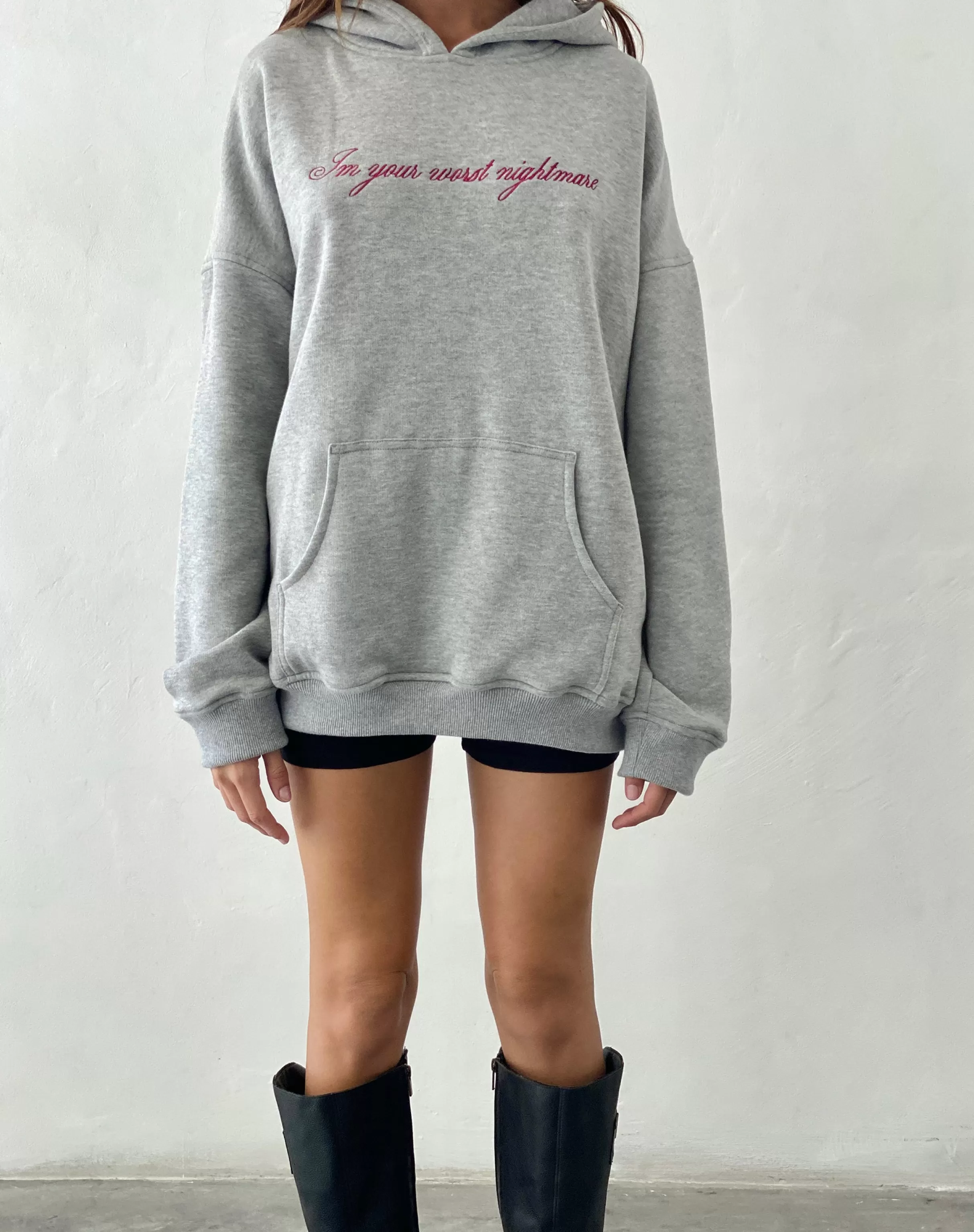 Discount Oversized Hoodie In Grey Marl With Worst Nightmare Embroidery LOUNGEWEAR | HOODIES & SWEATSHIRTS