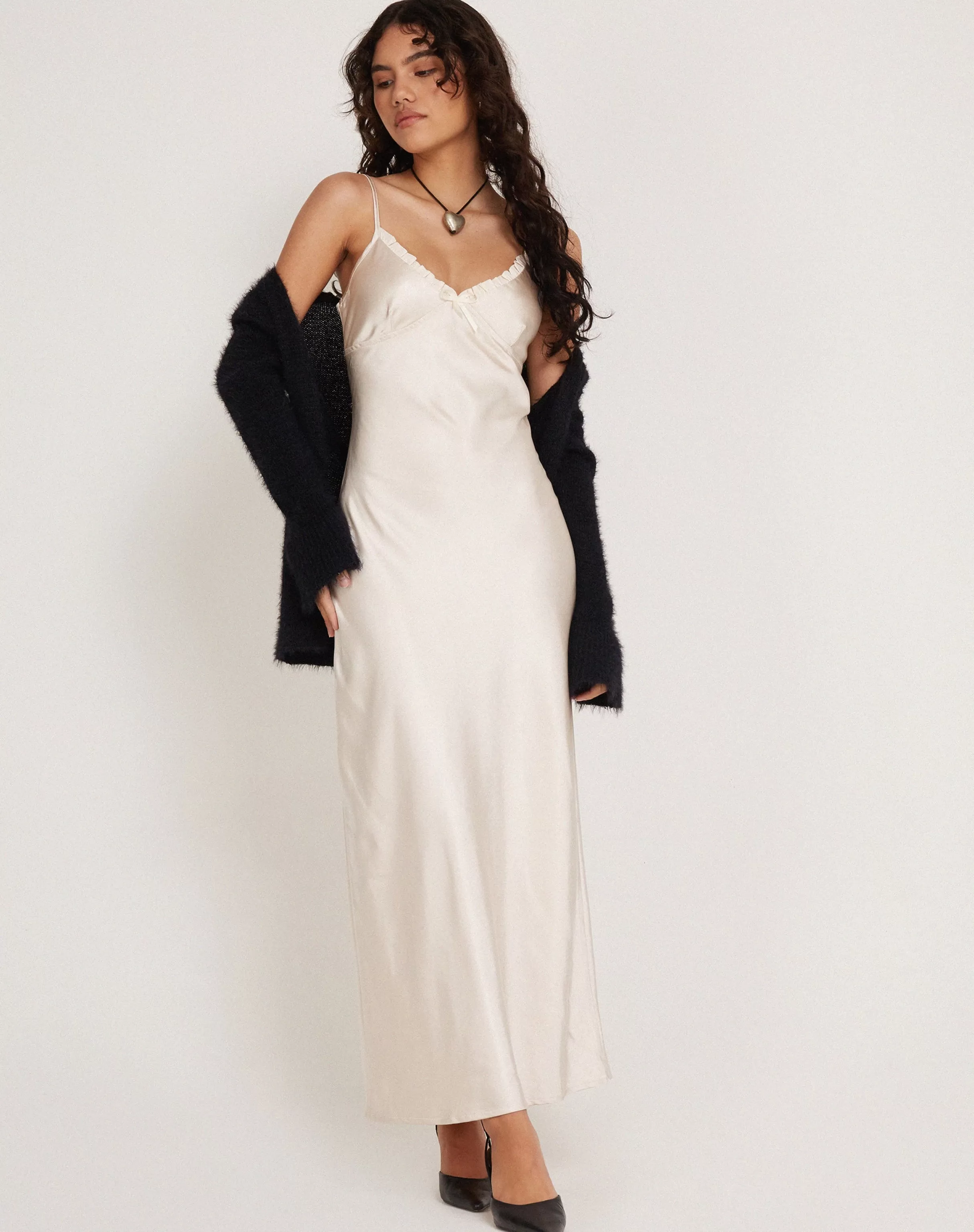 New Padil Midi Dress In Satin Pearled Ivory MIDI DRESSES