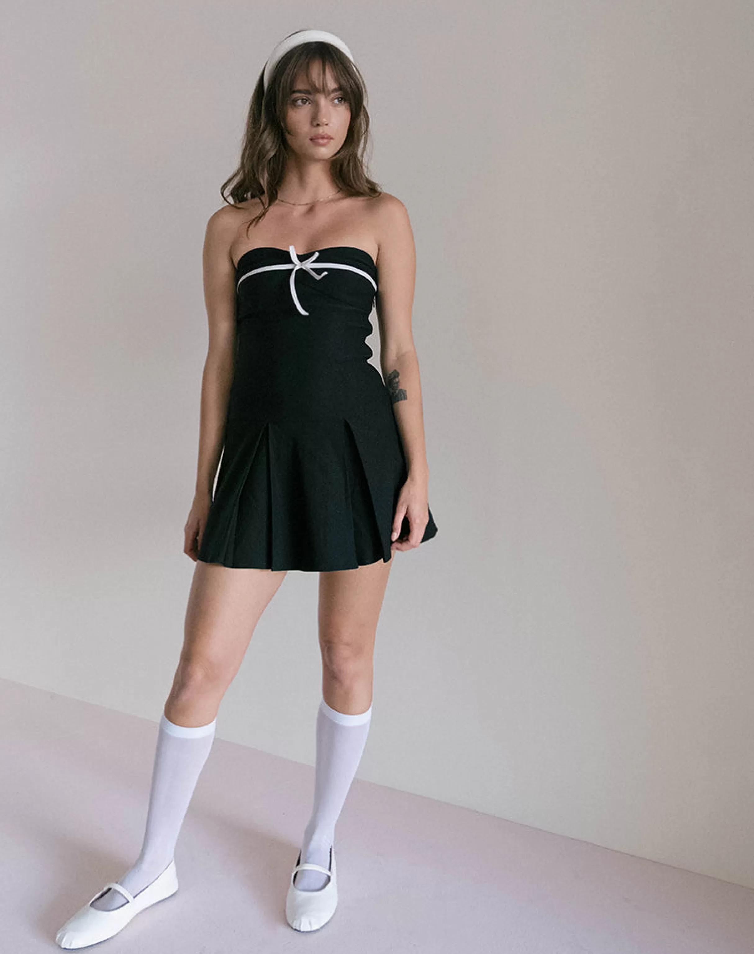 Fashion Panolia Bow Front Mini Dress In Tailoring Black PARTY DRESSES | BANDEAU DRESSES