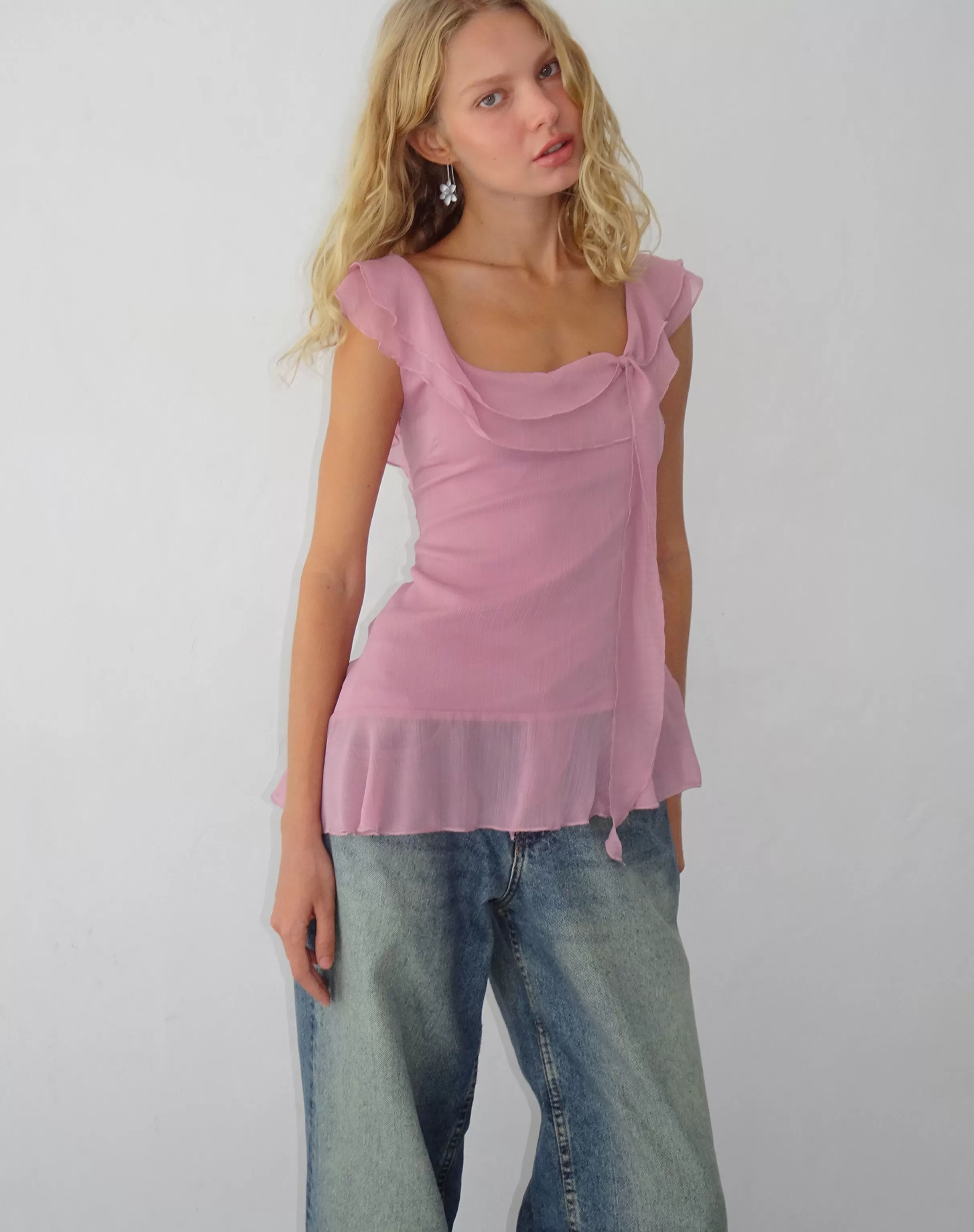 Clearance Piro Ruffle Longline Top In STRAPPY TOPS