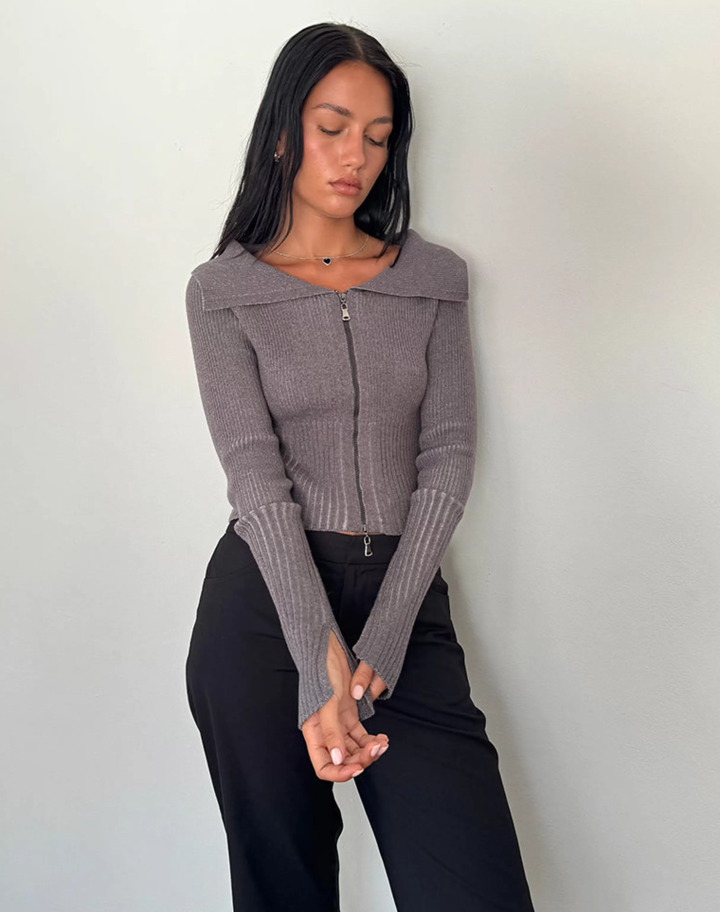 Fashion Radia Long Sleeve Off-Shoulder Zip Through Jumper In SALE KNITWEAR | JUMPERS