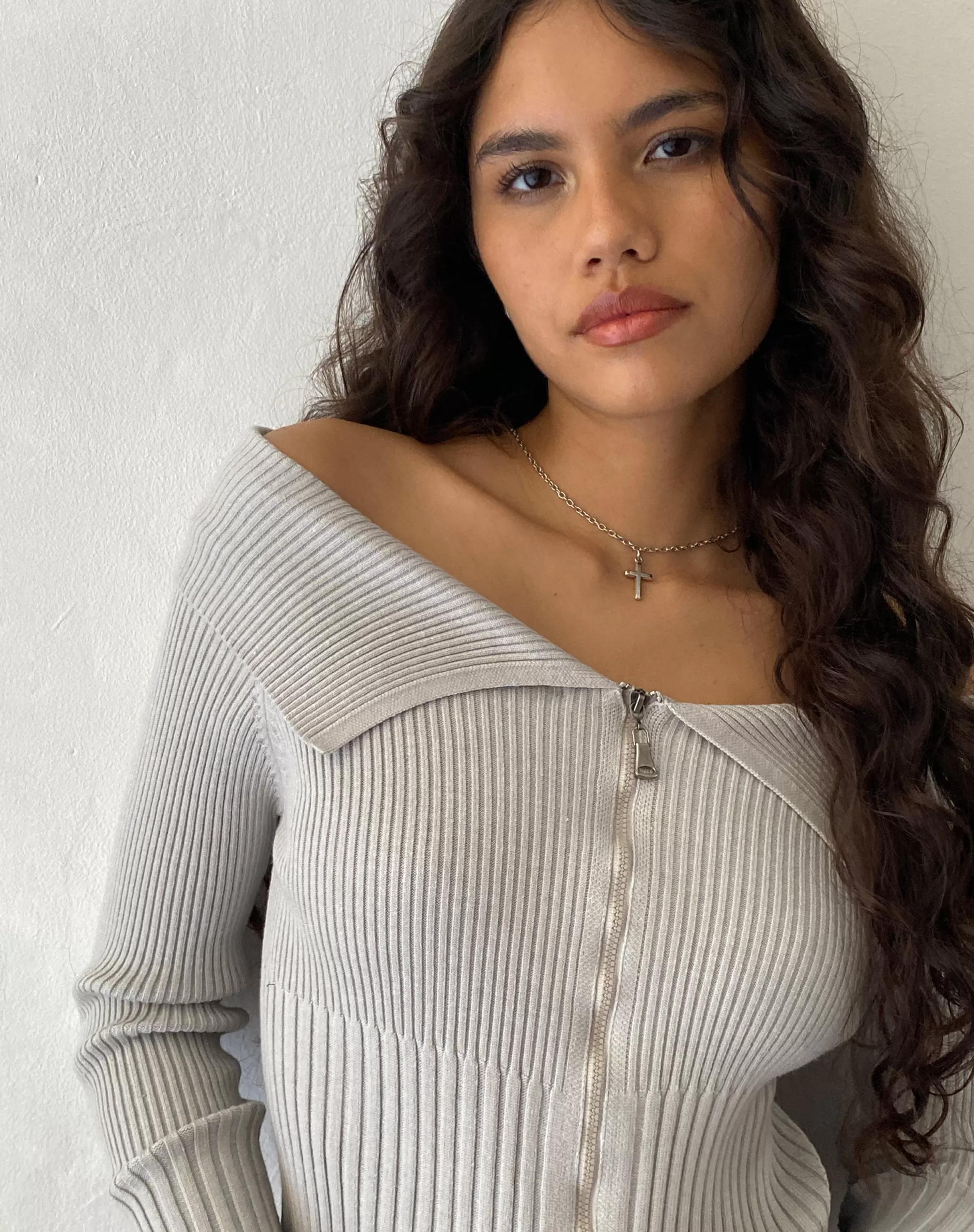 Best Sale Radia Long Sleeve Off-Shoulder Zip Thru Jumper In SALE KNITWEAR | JUMPERS