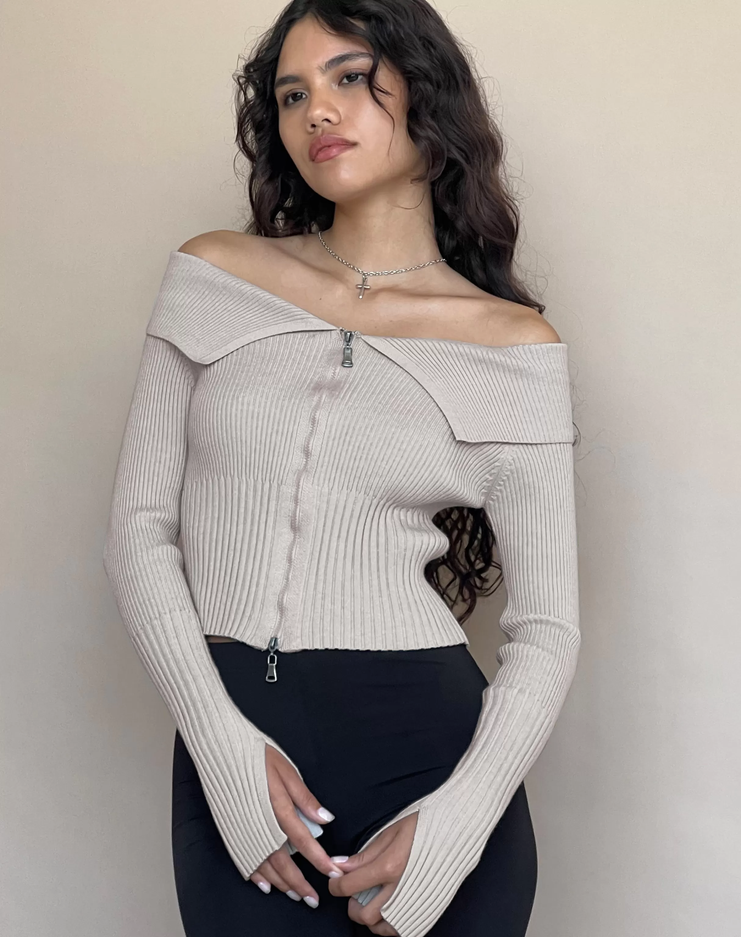 Best Sale Radia Long Sleeve Off-Shoulder Zip Thru Jumper In SALE KNITWEAR | JUMPERS