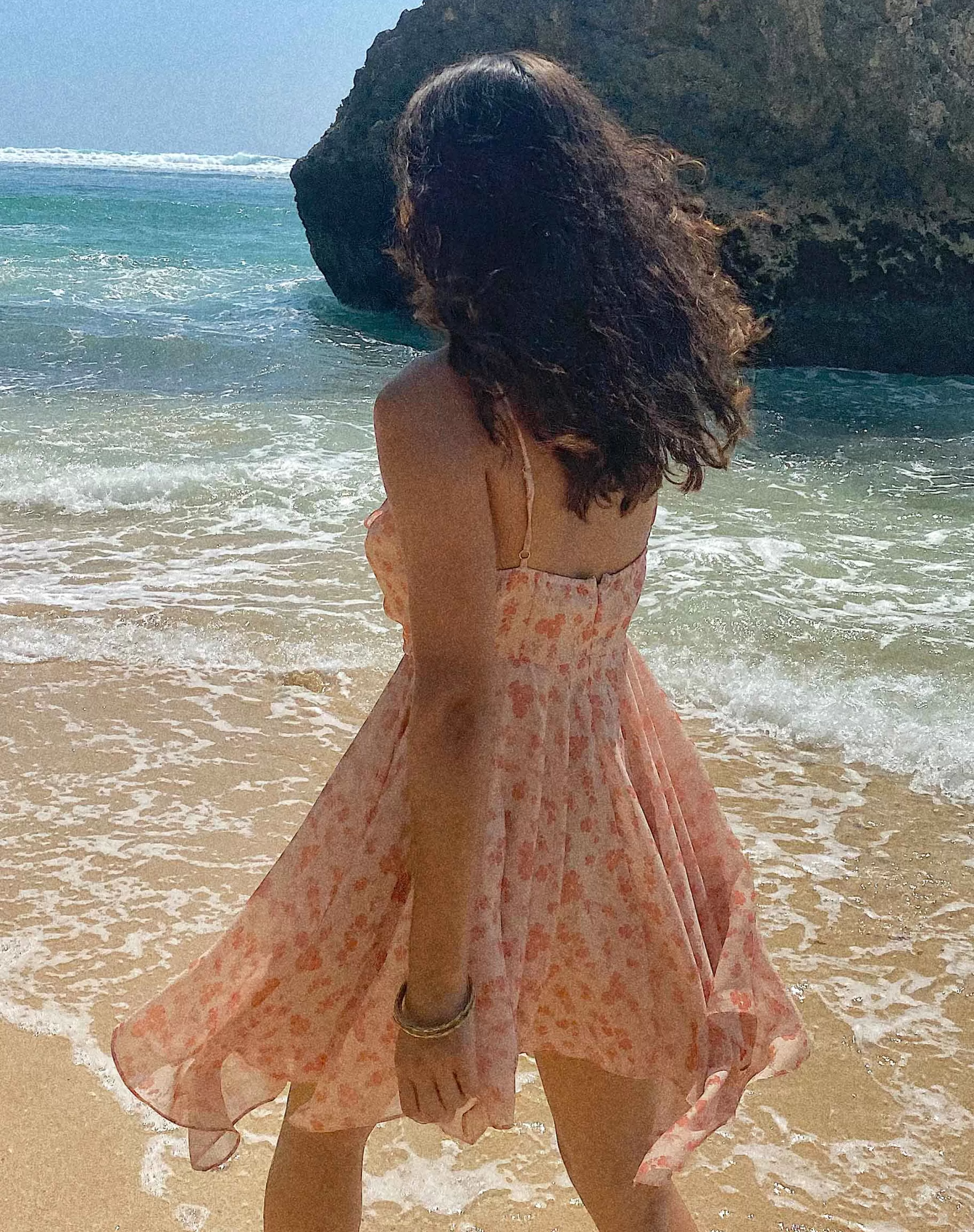 Flash Sale Raftar Frill Chiffon Mini Dress In Peach Cherry Blossom PRINTED DRESSES