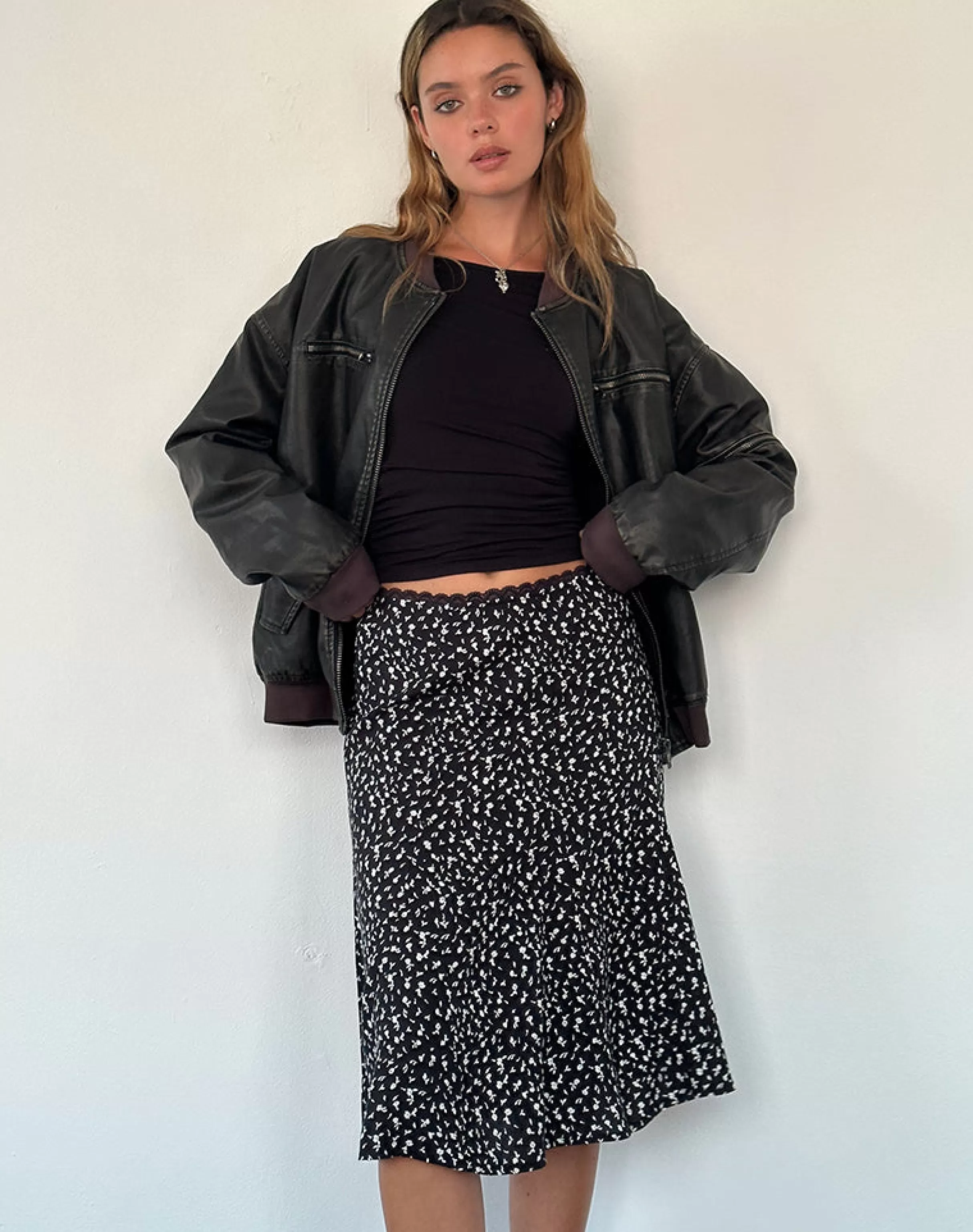 Shop Rahyu Midi Skirt In Black Ditsy Romance PRINTED SKIRTS | MIDI SKIRTS