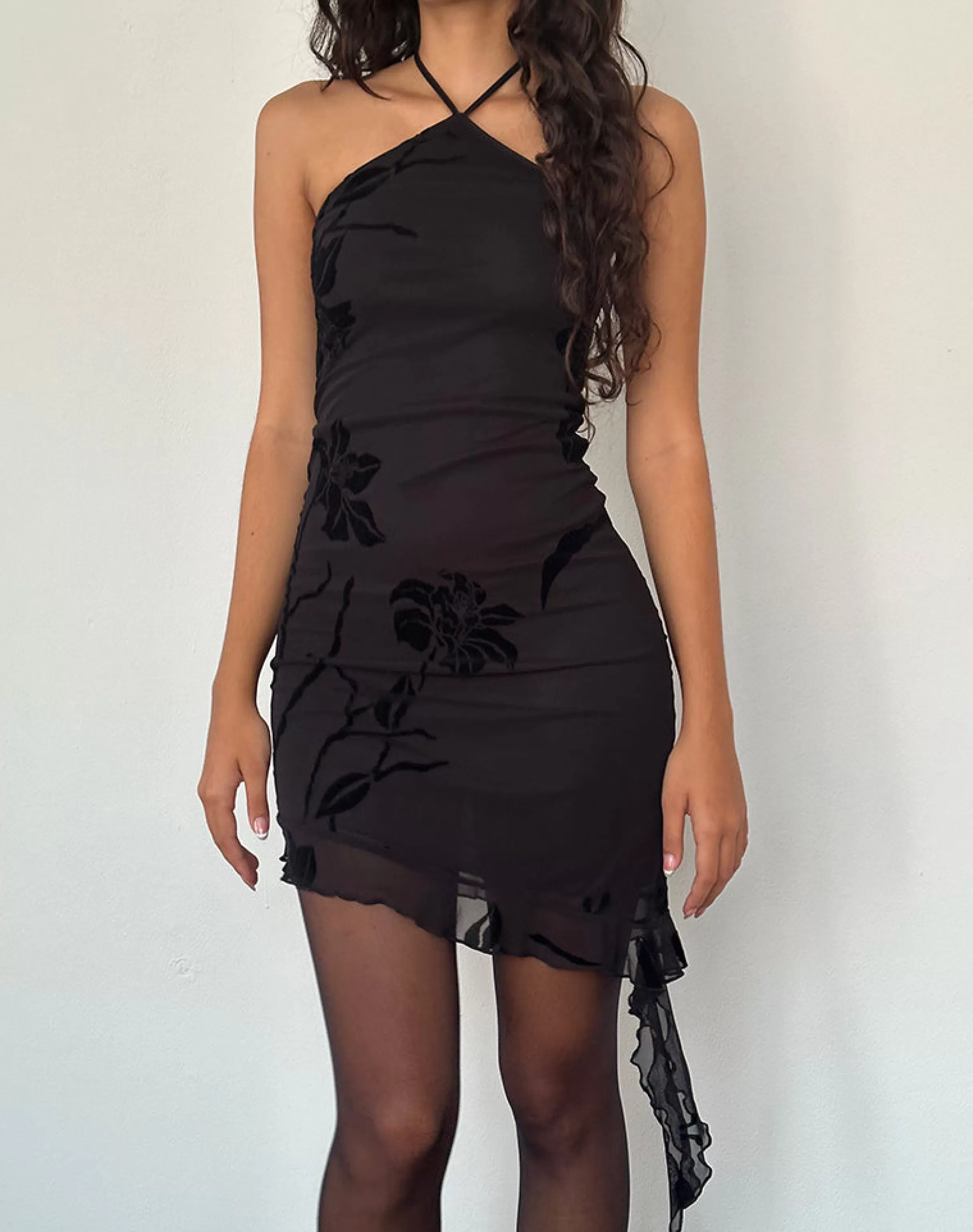 Sale Redi Mini Halterneck Dress In Orchids Flock Black PARTY DRESSES | LITTLE BLACK DRESSES