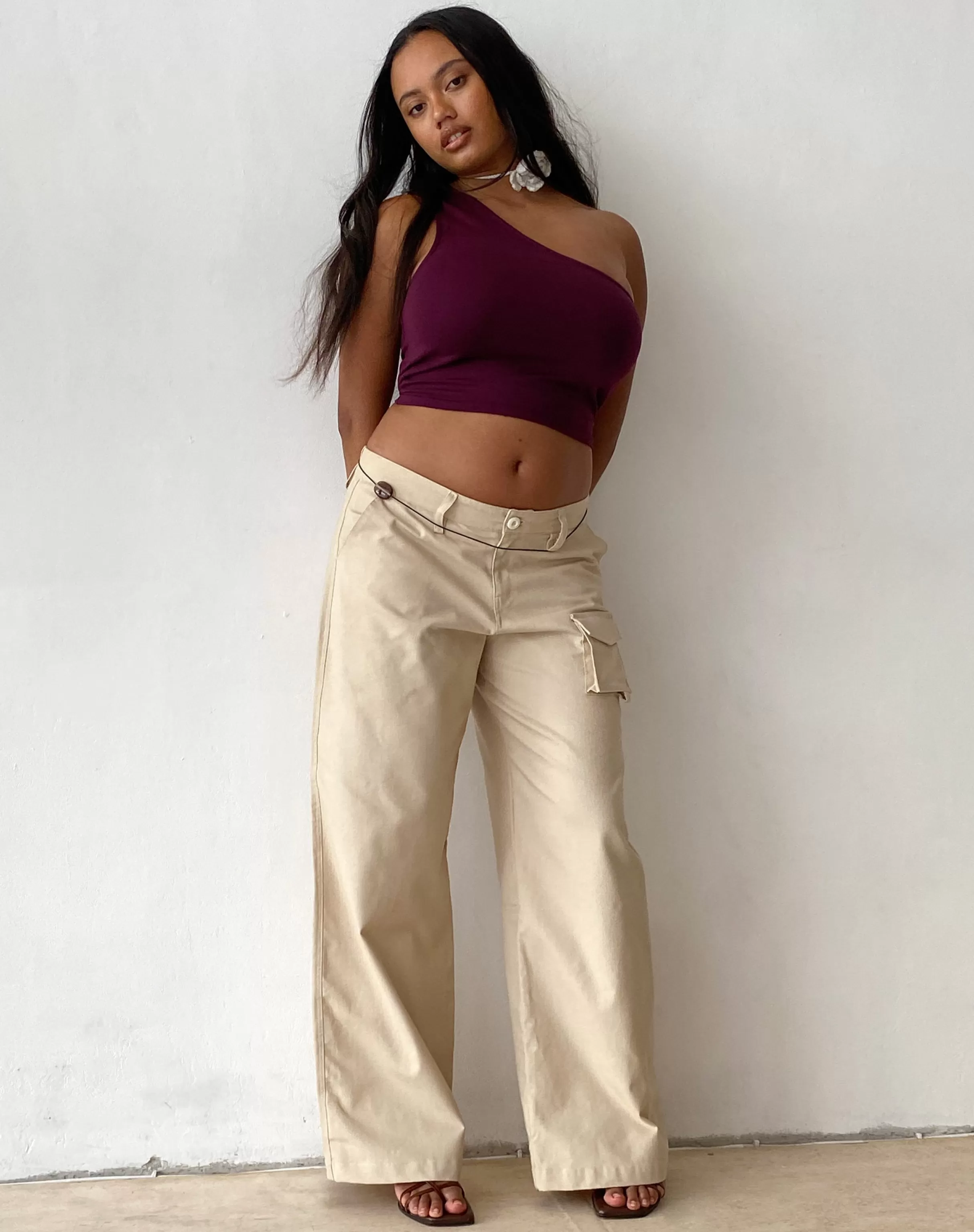 Store Renee Wide Leg Cargo Trouser In Ecru SALE TROUSERS | WIDE LEG TROUSERS