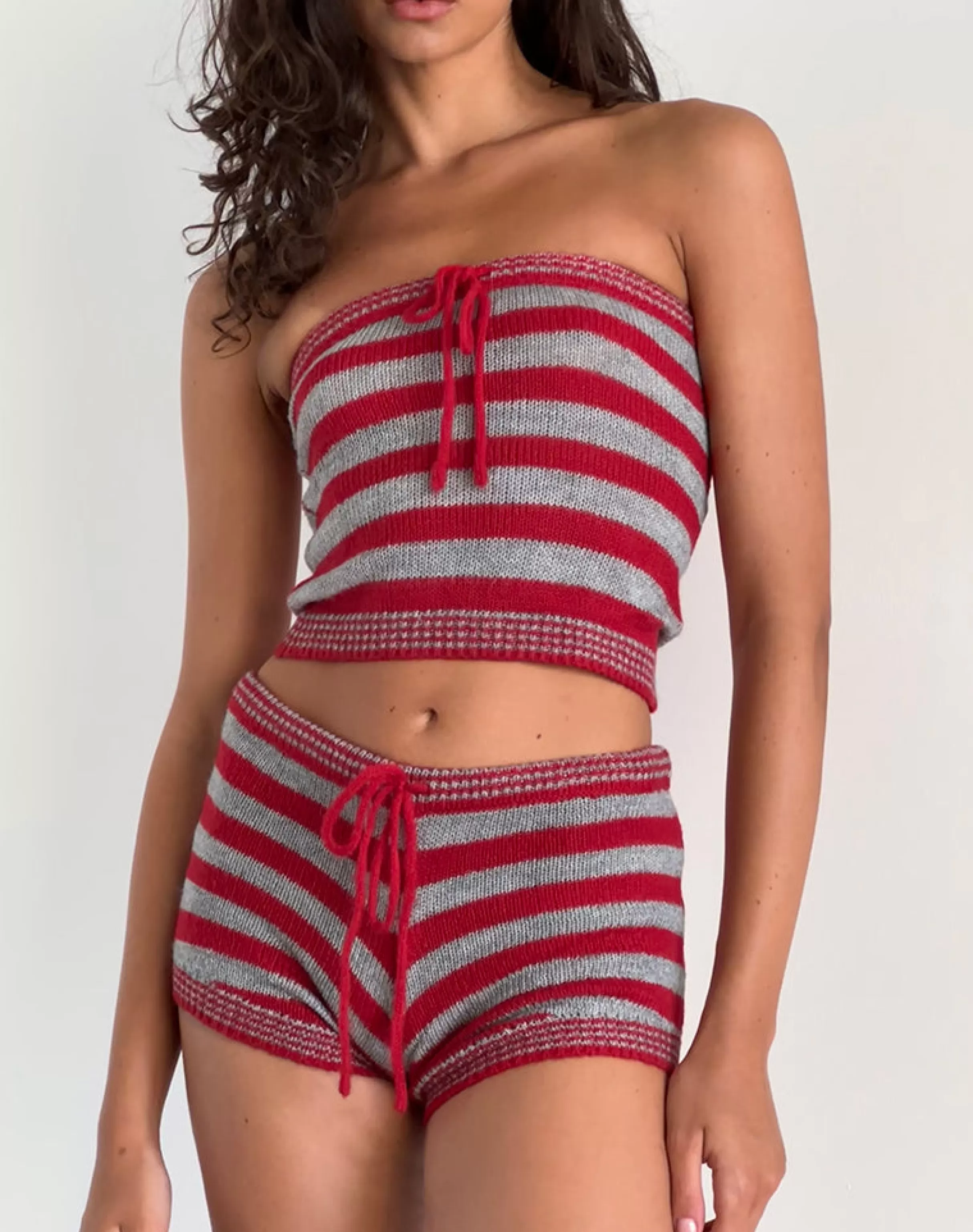 Store Renha Hot Pants In Red And Grey Stripe SWEET AS PIE | SHORTS